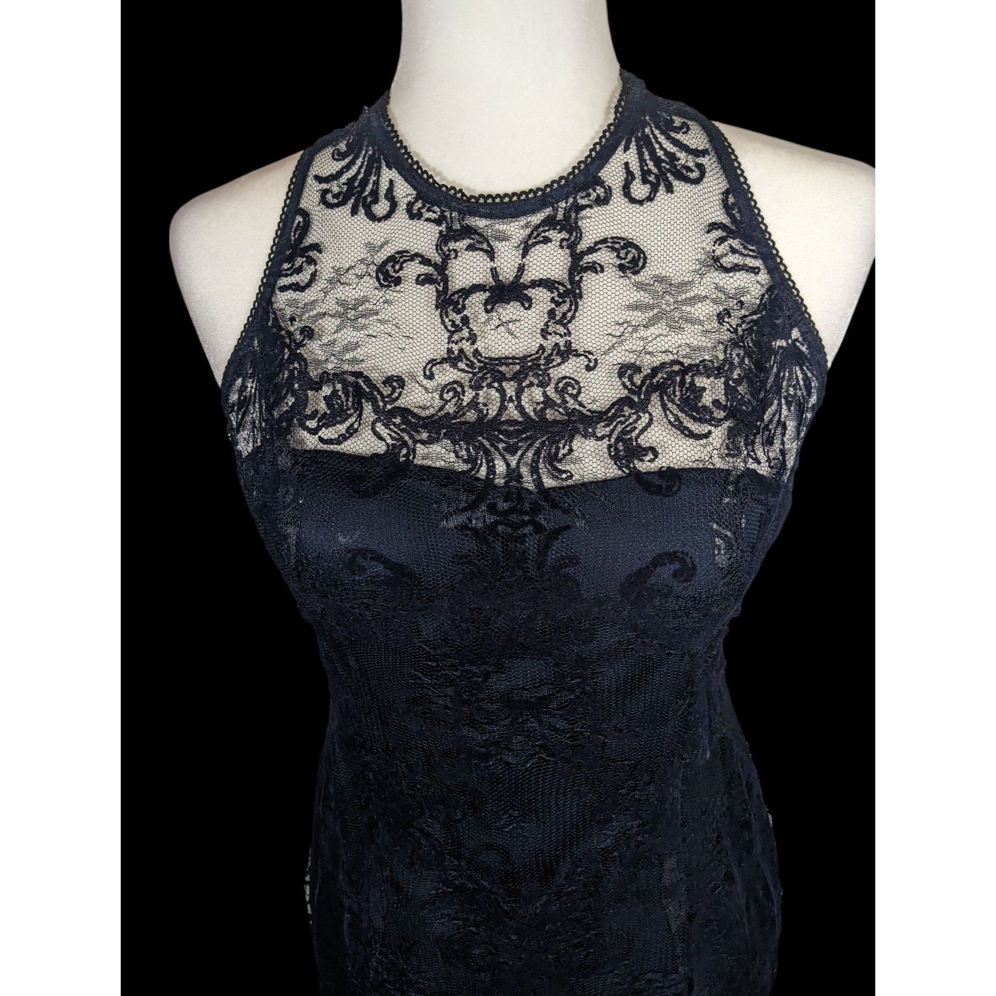 Adrianna Papell Adrianna Papell Dark Blue Floral Lace Dress Size S / US 4 / IT 40 - 3 Thumbnail