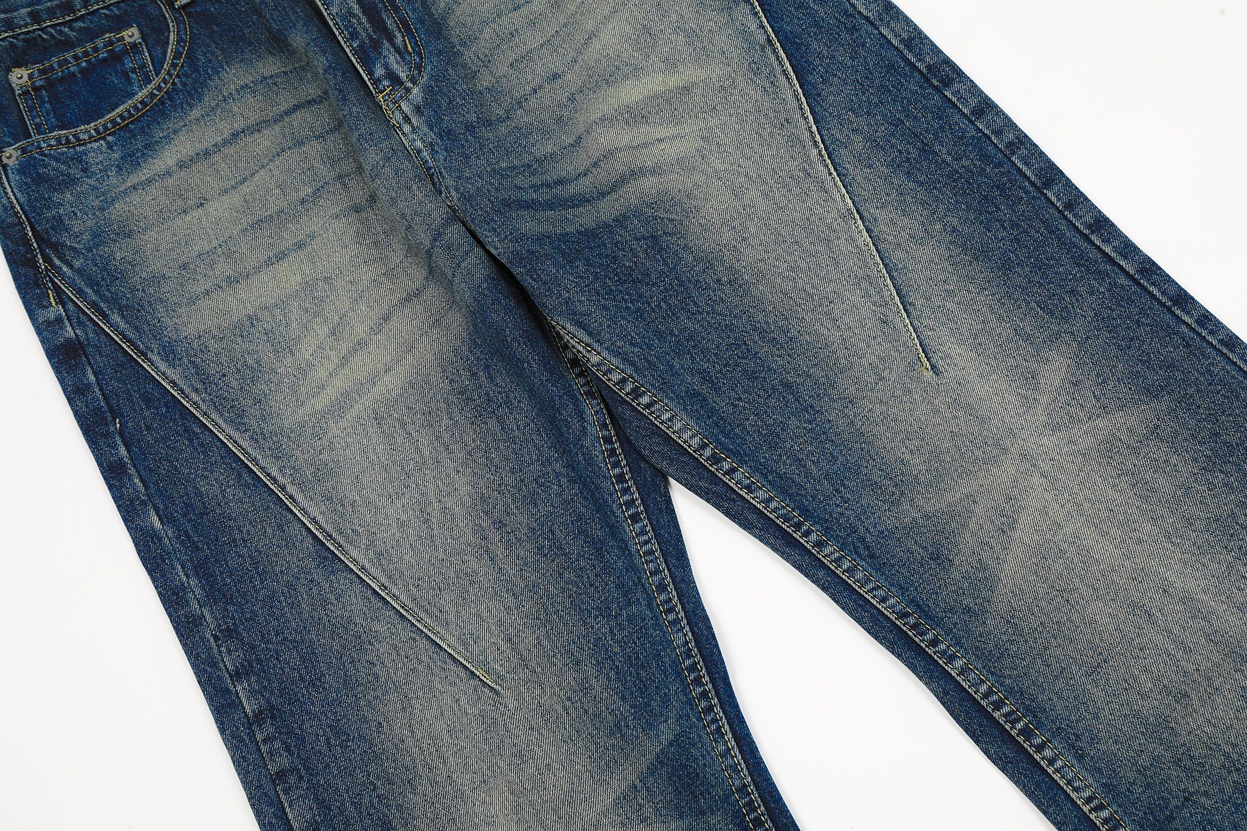 denim washed faded gradient flared jeans