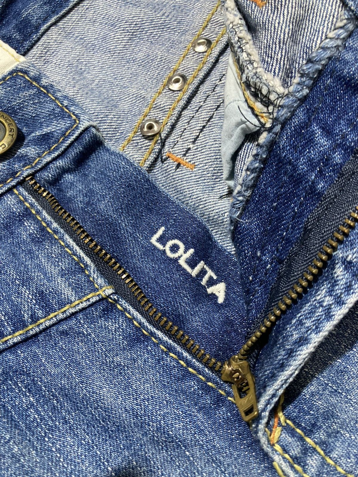 If Six Was Nine 2000s Lolita Y2k Studded Faded 3/4 Jeans Pants Lgb Punk Size US 32 / EU 48 - 24 Thumbnail
