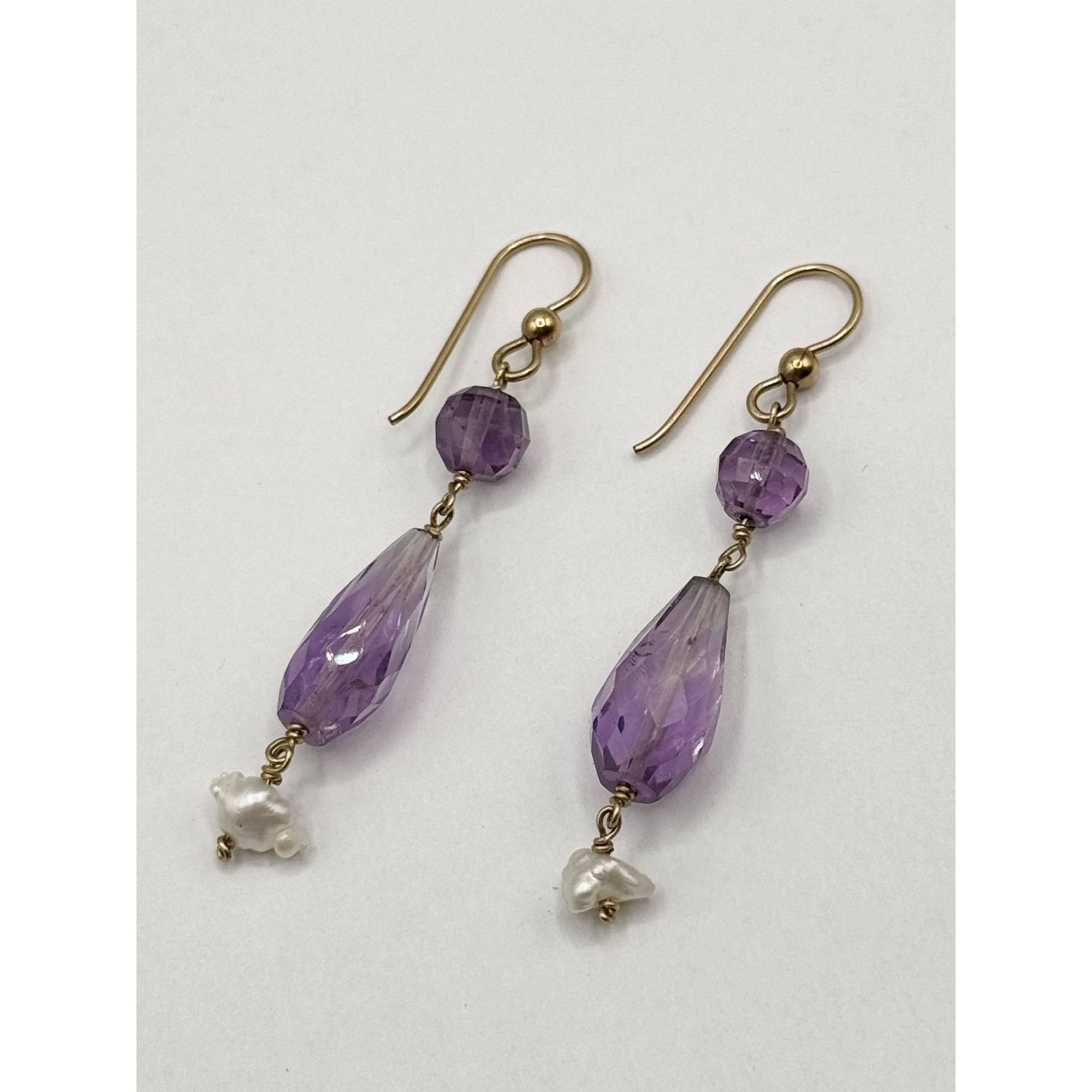 Vintage Purple Topaz Stone Freshwater Pearl Drop Dangle Earrings Size ONE SIZE - 5 Thumbnail