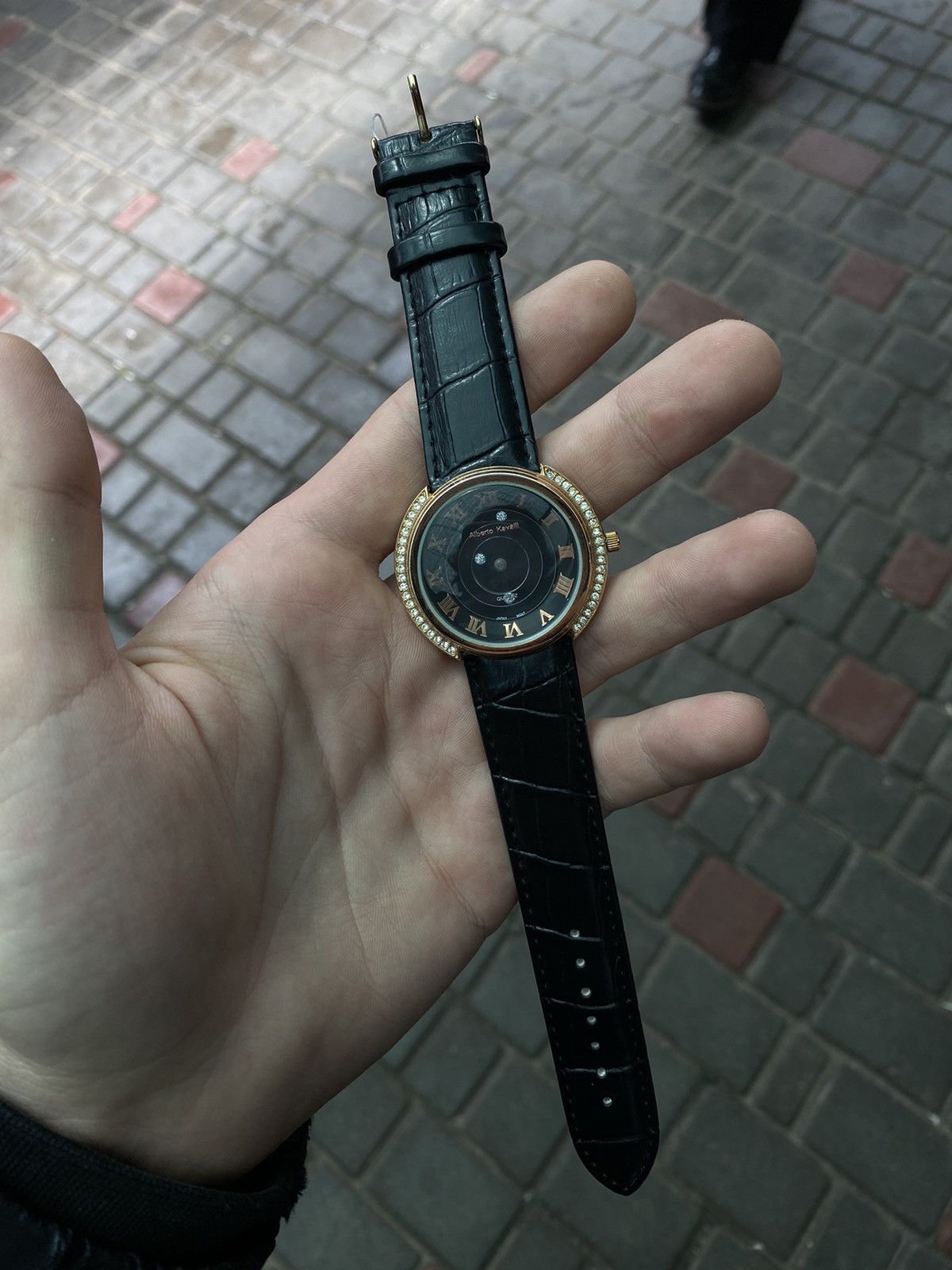 Vintage Luxury Alberto Kavalli Watch With 3 Diamonds in Black, Men's
