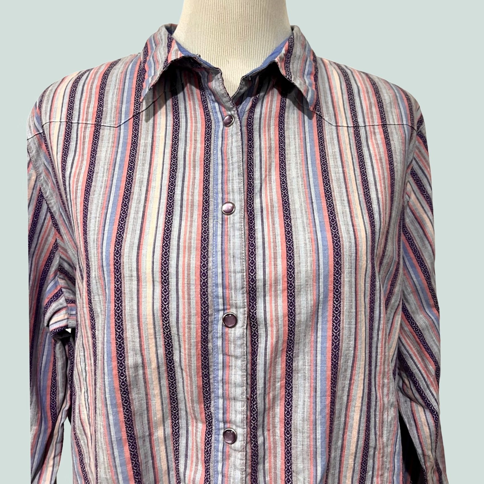 Wrangler VINTAGE Wrangler Blues Women’s Top Button Front Striped Pearly Snaps Long Sleeve Sz XXL Size XXL / US 16-18 / IT 52-54 - 1 Thumbnail