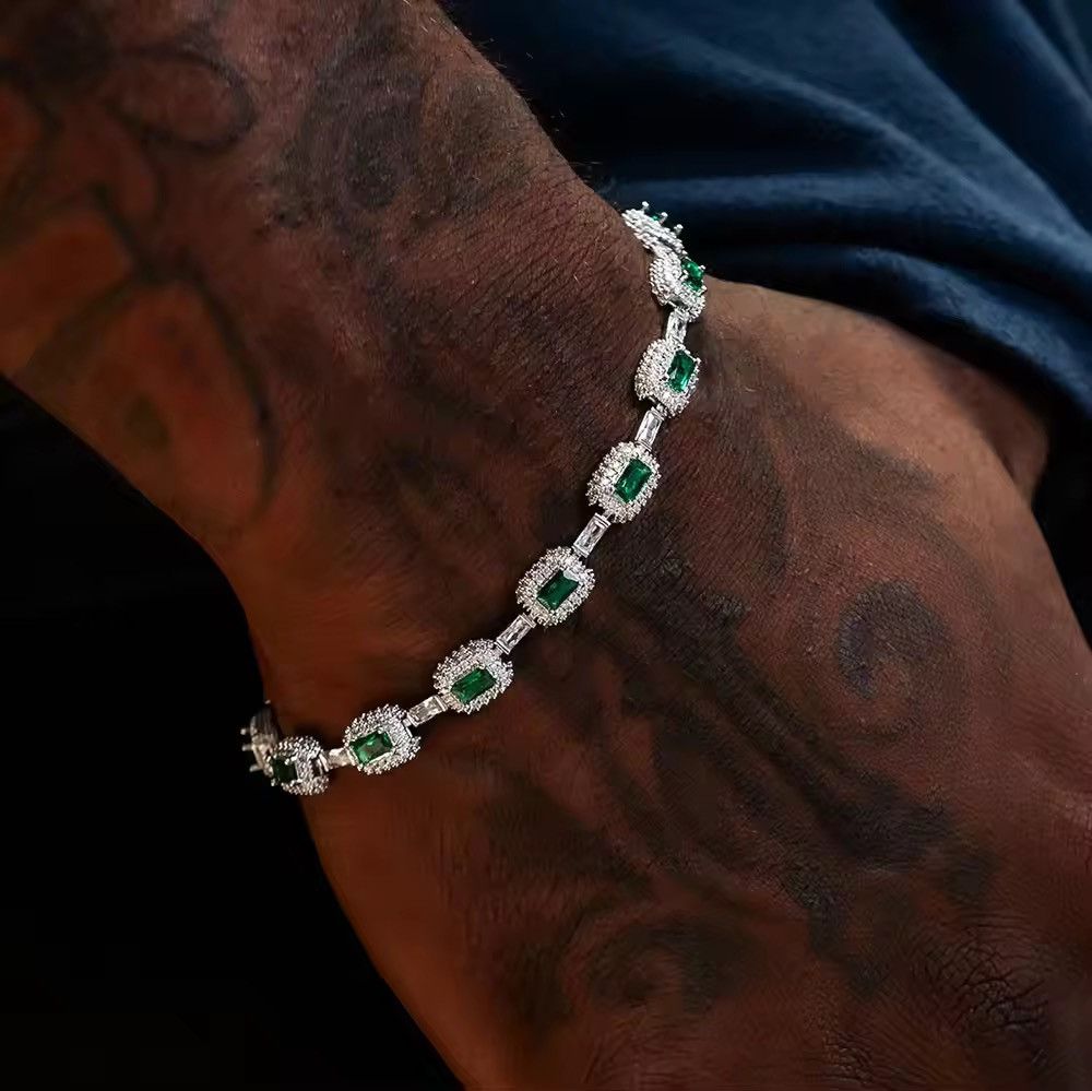 Japanese Brand Iced Emerald Inlaid Green Baguette Zircon Bracelet Size ONE SIZE - 1 Thumbnail
