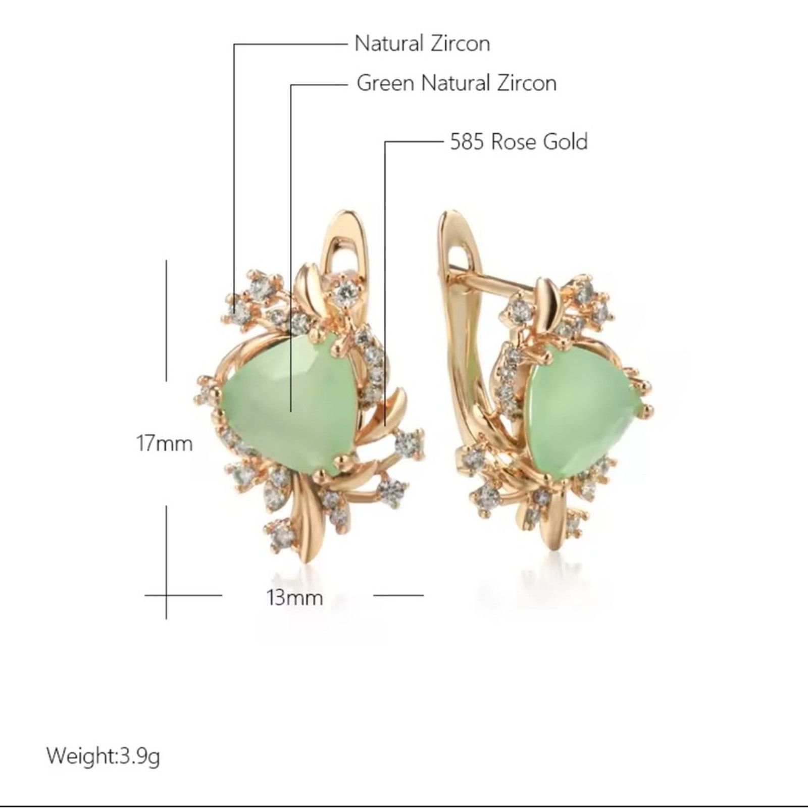 Other 585 Rose Gold Color Green Natural Zircon Drop Earrings Size ONE SIZE - 2 Thumbnail