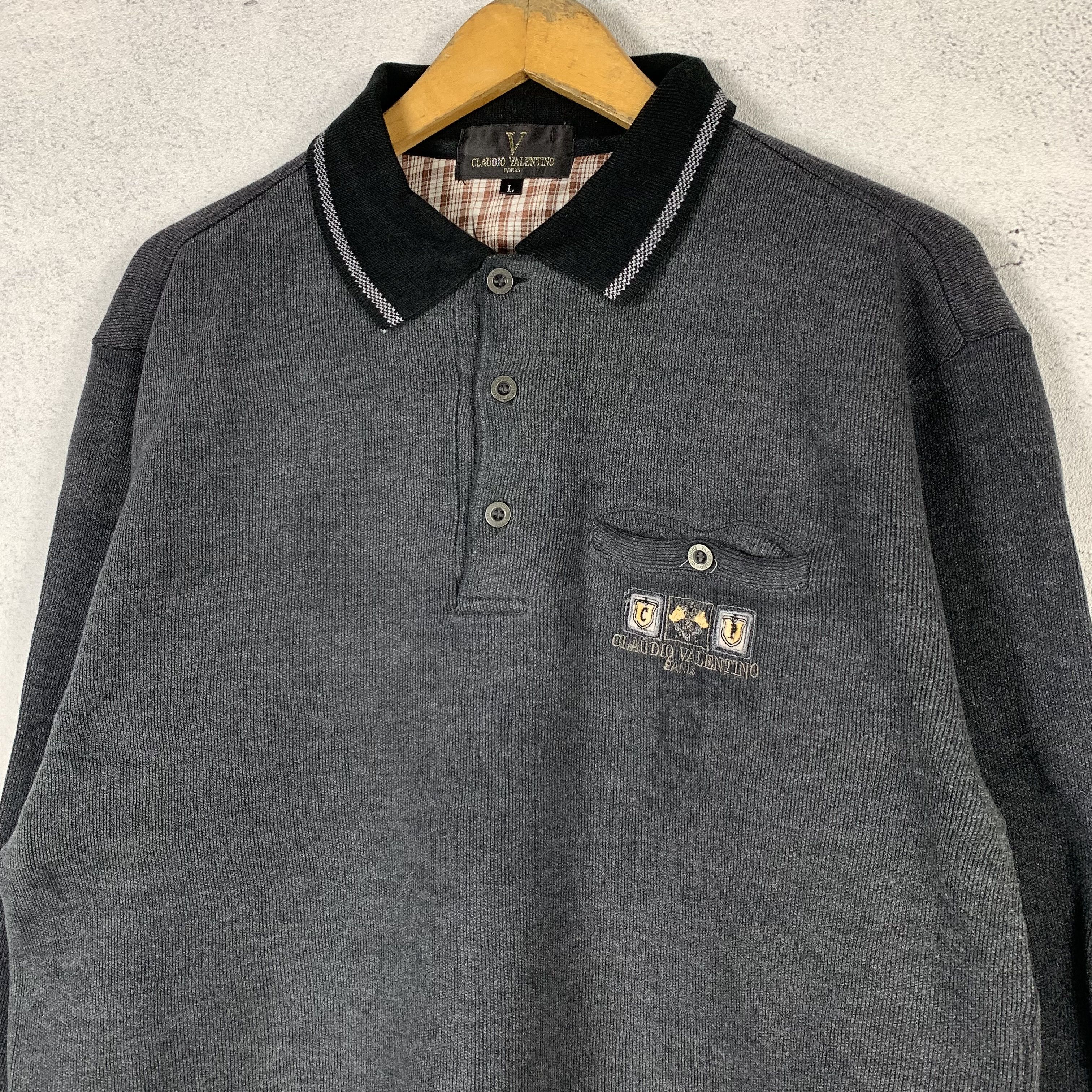 Valentino Vintage 90s Claudio Valentino Sweatshirt Crewneck Collared Size US M / EU 48-50 / 2 - 2 Thumbnail