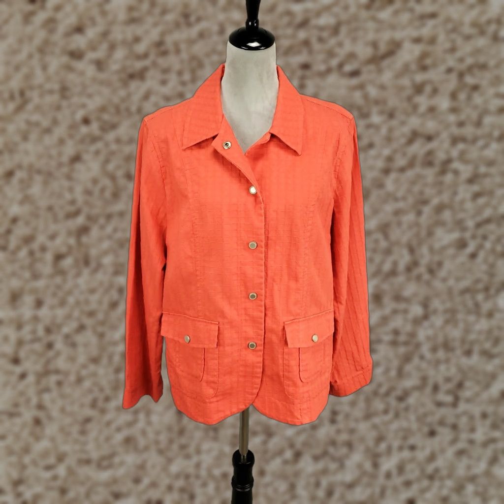 Coldwater Creek Coldwater Creek Womens Jacket 16 Orange Grid Texture Long Sleeve Snap Up Pockets Size XXL / US 16-18 / IT 52-54 - 1 Thumbnail