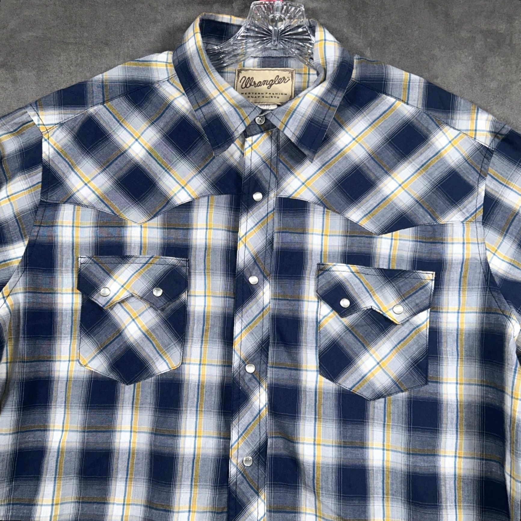 Wrangler Wrangler Shirt Mens XL Blue Pearl Snap Sawtooth Pockets Western Cowboy Plaid Button-Up Casual Size US XL / EU 56 / 4 - 2 Thumbnail