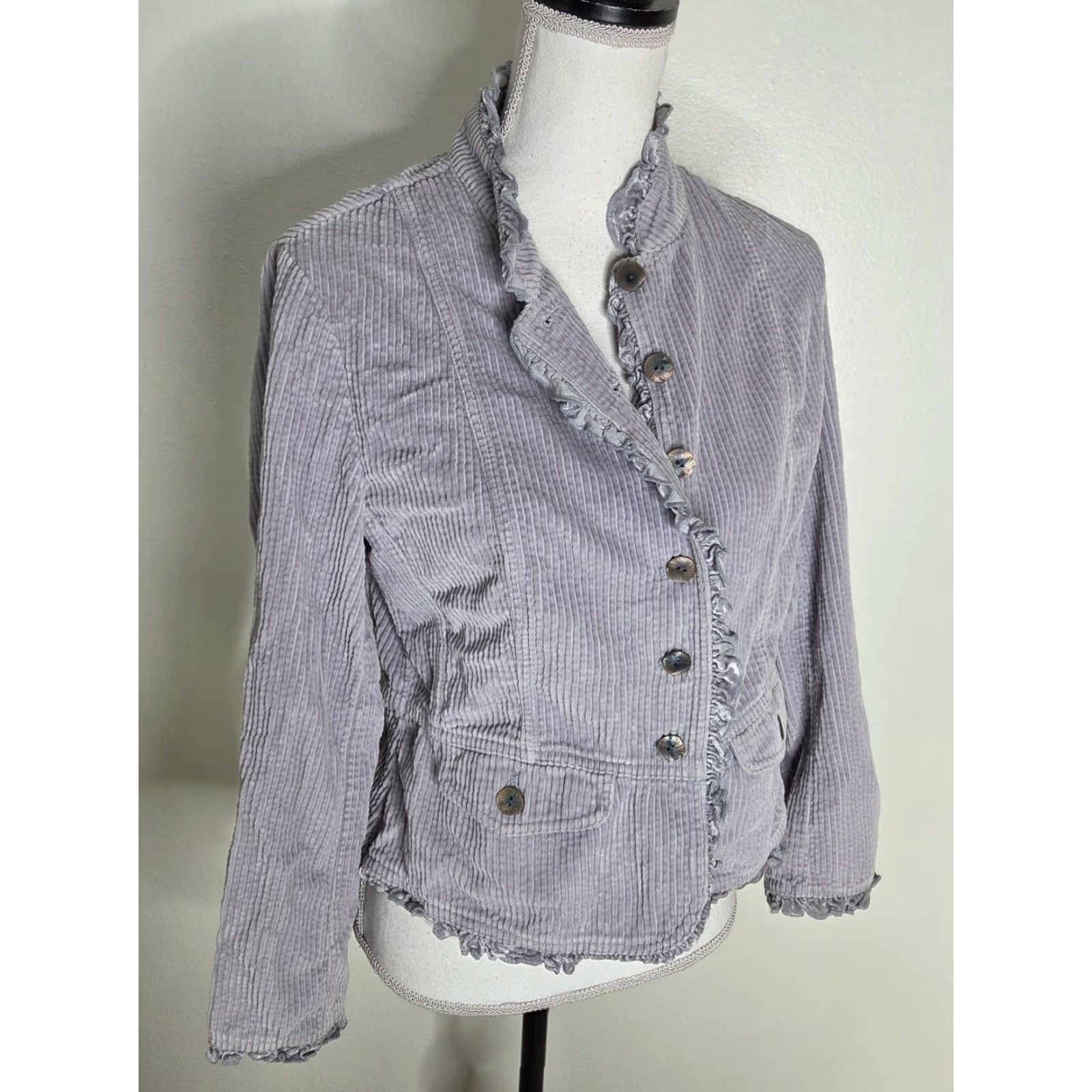 J. Jill J Jill Corduroy Blazer Jacket Womens Small Blue Velvet Crop Ruffle Button Pockets Basic Jacket Office Casual 90s? Size S / US 4 / IT 40 - 2 Thumbnail