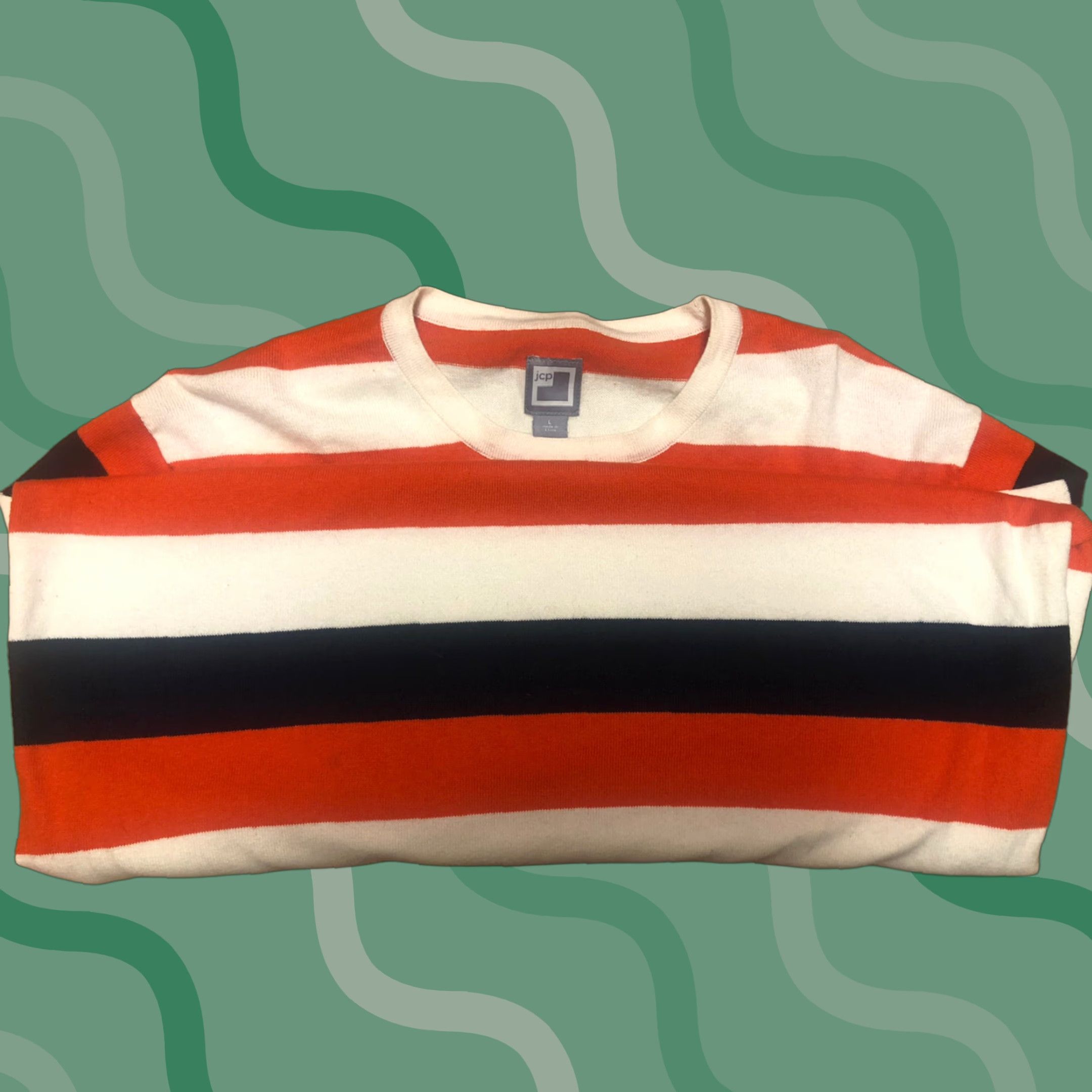 Vintage J. C. Penney Sweater L Long Sleeve Striped Orange Pullover Mens Size US L / EU 52-54 / 3 - 1 Thumbnail