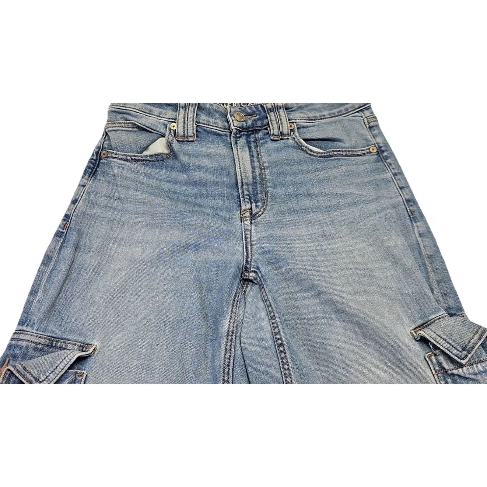 American Eagle Outfitters VINTAGE American Eagle Outfitters Y2K Wide Leg Cargo Jeans Womens 2 Light Wash Carpenter Baggy Size 42" / US 20 - 3 Thumbnail