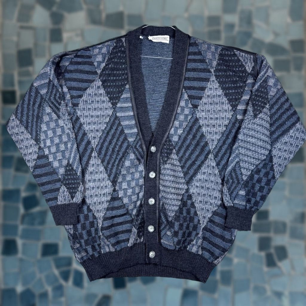 Pronto Uomo VINTAGE Pronto Uomo Sweater Mens LT Knit Cardigan Wool Geometric Crew Neck Long Sleeve Blue Modern Classic Designer City Retro Size US L / EU 52-54 / 3 - 1 Thumbnail