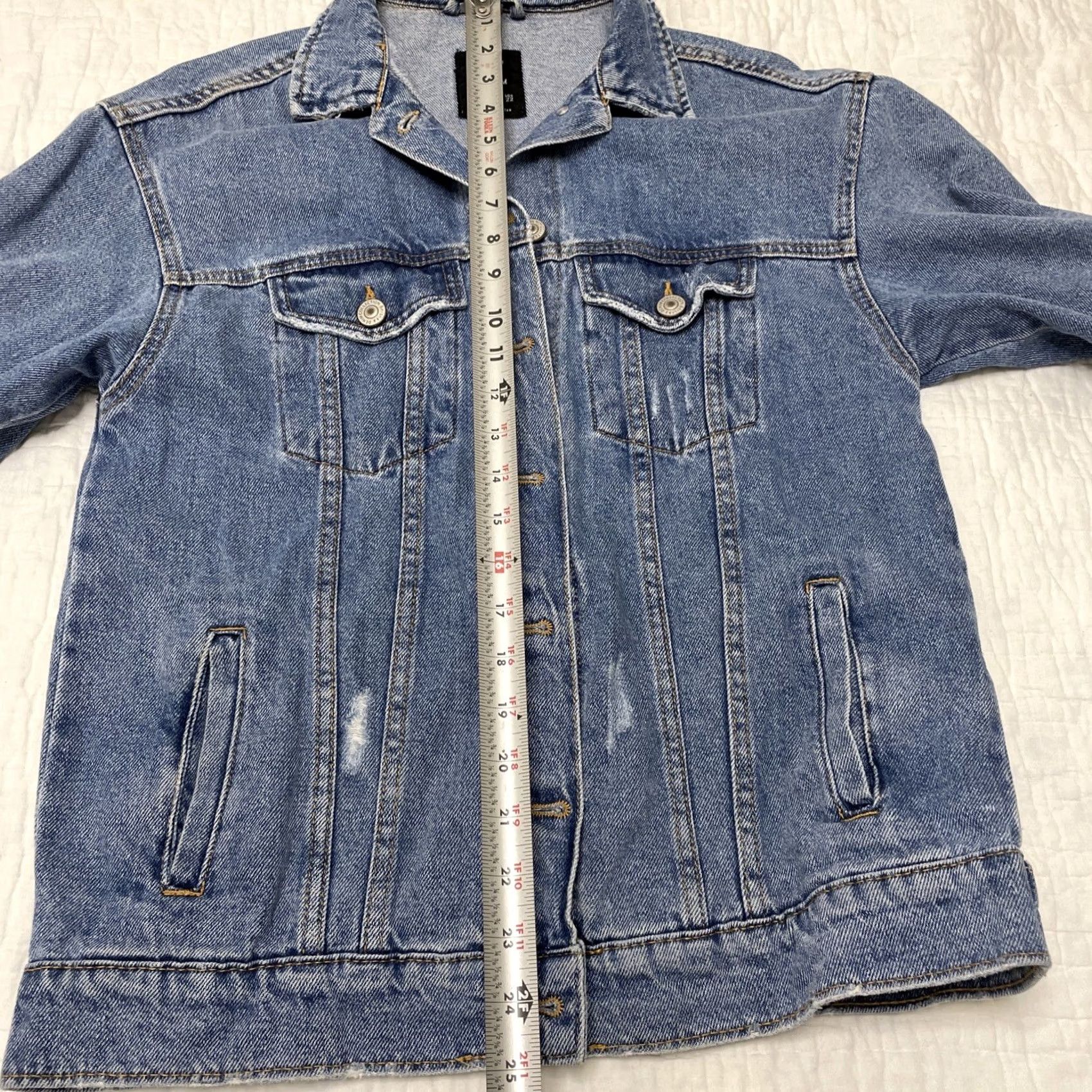 Bershka VINTAGE Bershka Denim Jean Jacket Oversized Boho Women XS-2XS Blue Distressed Jeans Jacket Ladies Small/Medium Denim Size 24" / US 00 / IT 34 - 6 Thumbnail