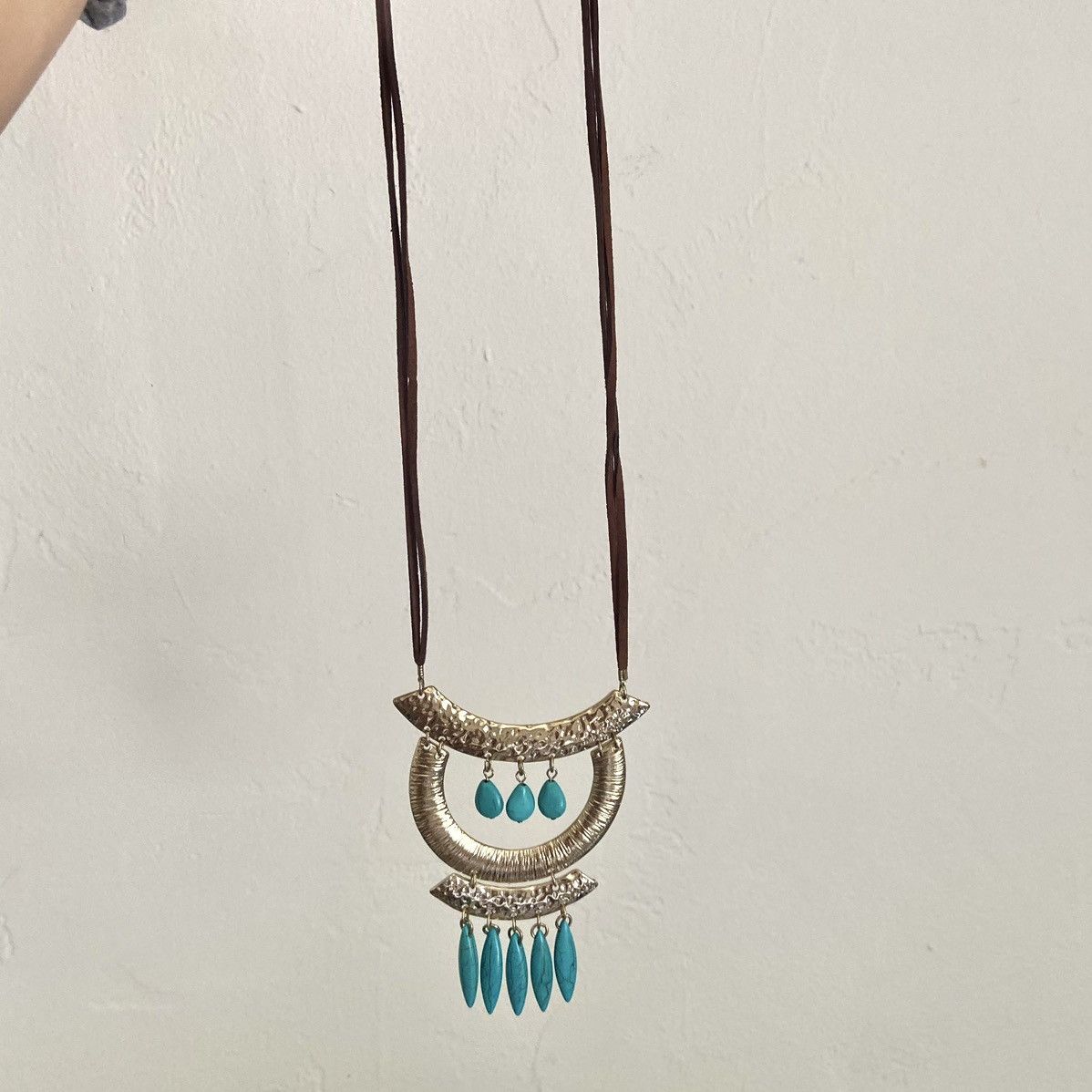 Other Long bohemian statement necklace w/gold & turquoise pendant Size ONE SIZE - 4 Thumbnail