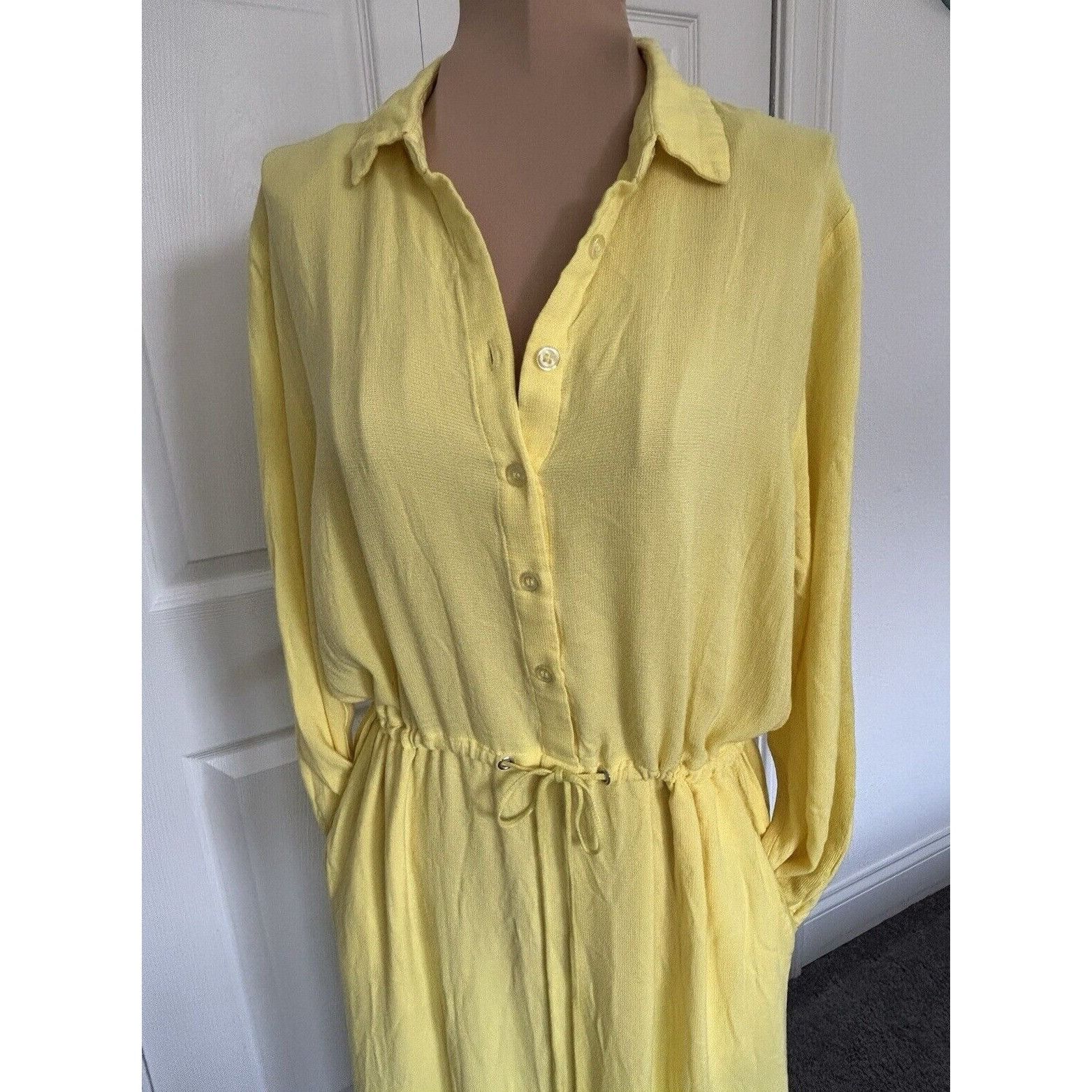 Sita Murt Yellow Linen Blend Button Front Drawstring Waist M