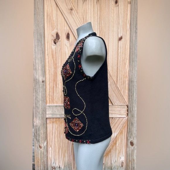 Other Vintage Black Beaded Sequin Holiday Christmas Sweater Vest Size S / US 4 / IT 40 - 4 Thumbnail