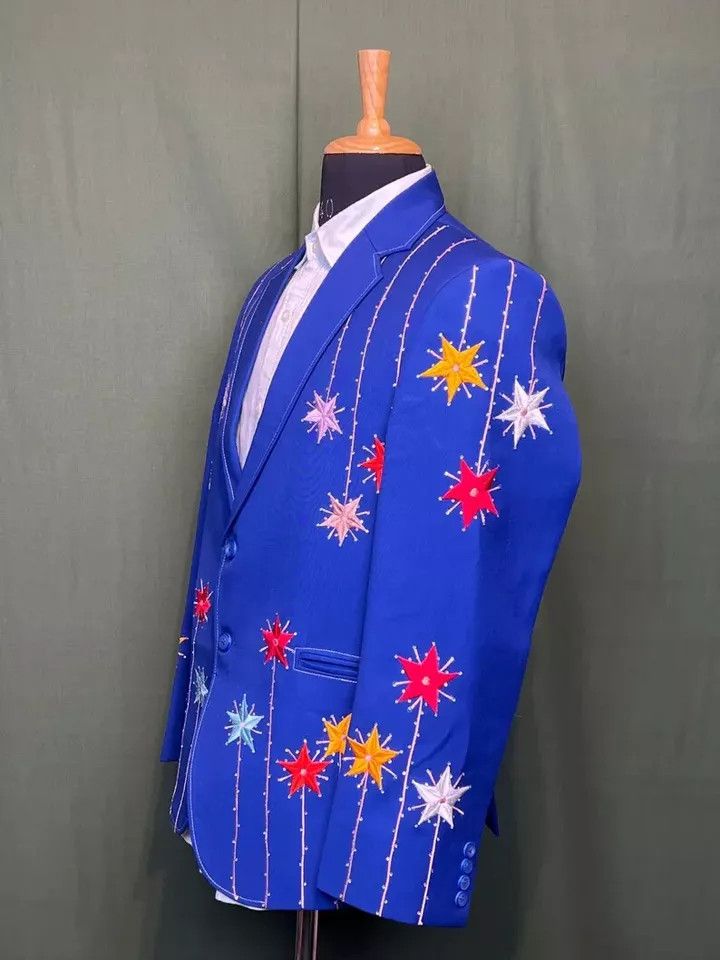Other Men2PC Customized star Embroidery Cocktail prom Nudie outfit Size 46R - 3 Thumbnail