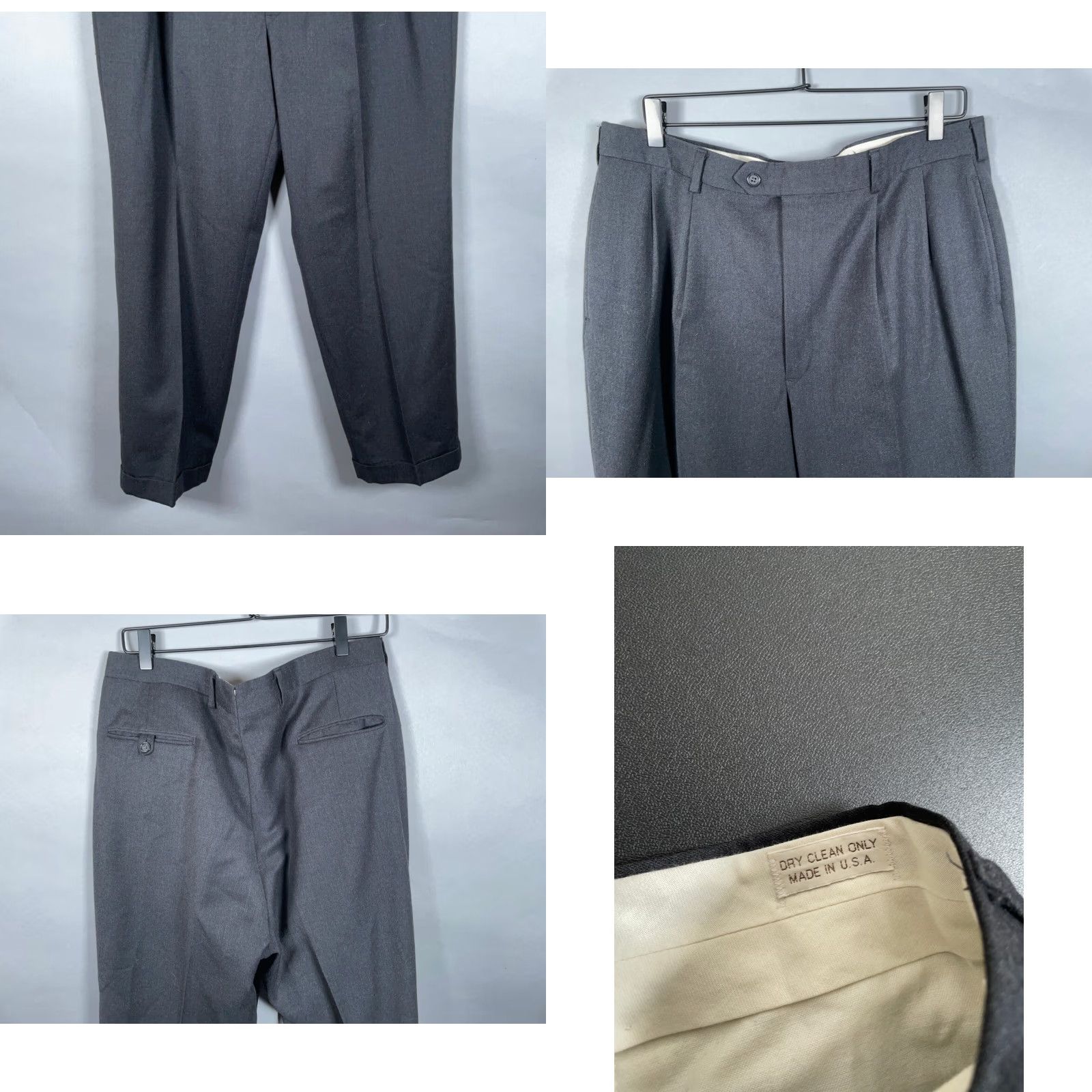 Maje VINTAGE Majer Slacks Wool Pleated Trousers Men's 35 x 27.5" Dark Gray Talon Cuffed Dress Pants Straight Leg Capse?? Size US 35 - 9 Thumbnail