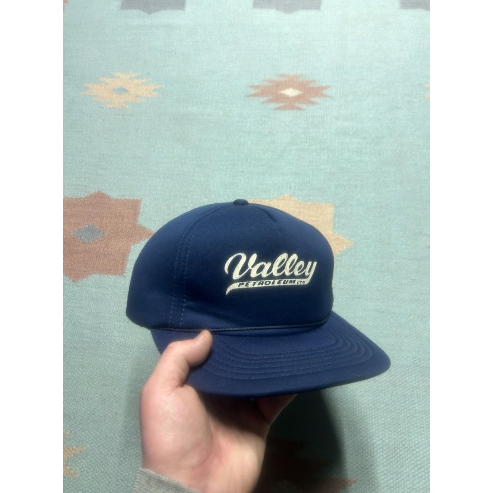 Spell VINTAGE Snap-Back Hat Cap valley petroleum Michigan blue spell out script logo Mens Adjustable Blue Hat Size ONE SIZE - 2 Thumbnail