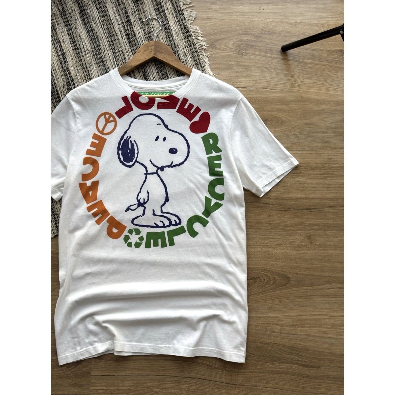 United Colors Of Benetton United Colors Of Benetton Peanuts Snoopy Love Recycle Peace T-Shirt M Men White Size US M / EU 48-50 / 2 - 2 Thumbnail