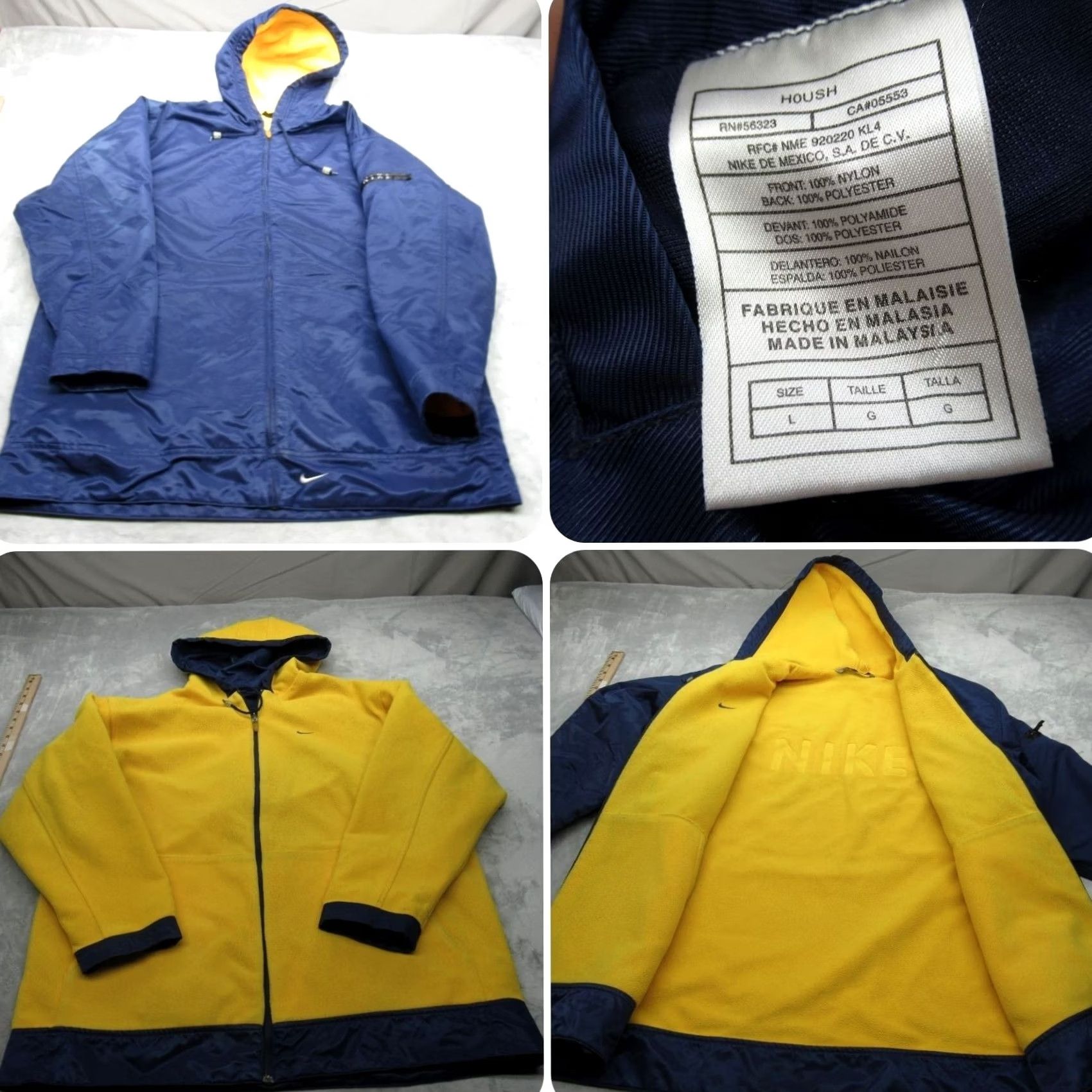 Nike VINTAGE Nike Jacket Mens Large Blue Yellow Reversible Hooded Full Zip VTG 90'S Size US L / EU 52-54 / 3 - 2 Thumbnail