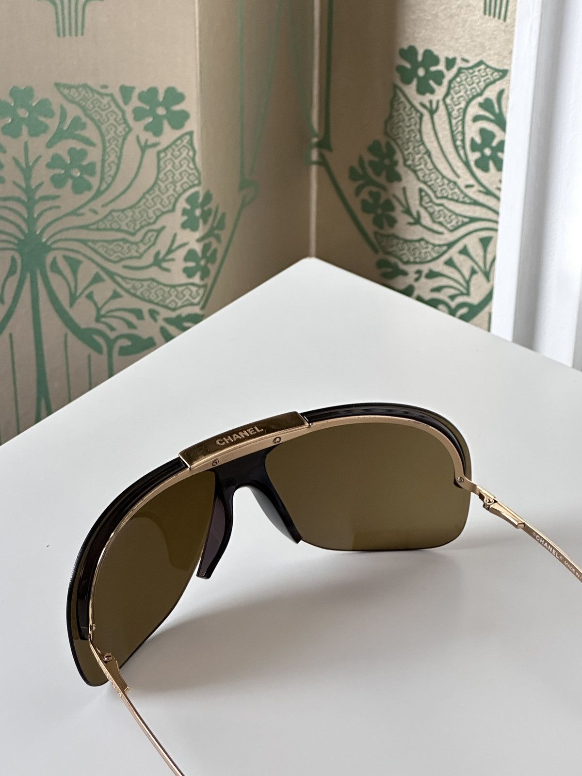 Chanel CHANEL Shield Mask Rimless Brown Gold Sunglasses 6007 Y2K Size ONE SIZE - 3 Thumbnail
