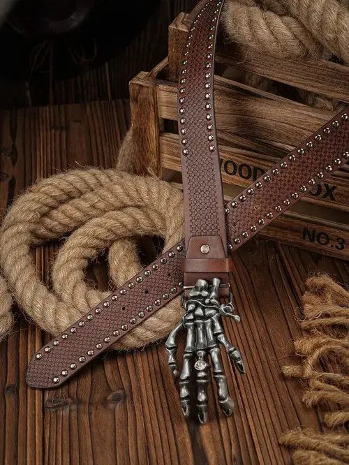 VIBE Brown Vintage Skull Finger Skeleton Belt Size ONE SIZE - 2 Thumbnail