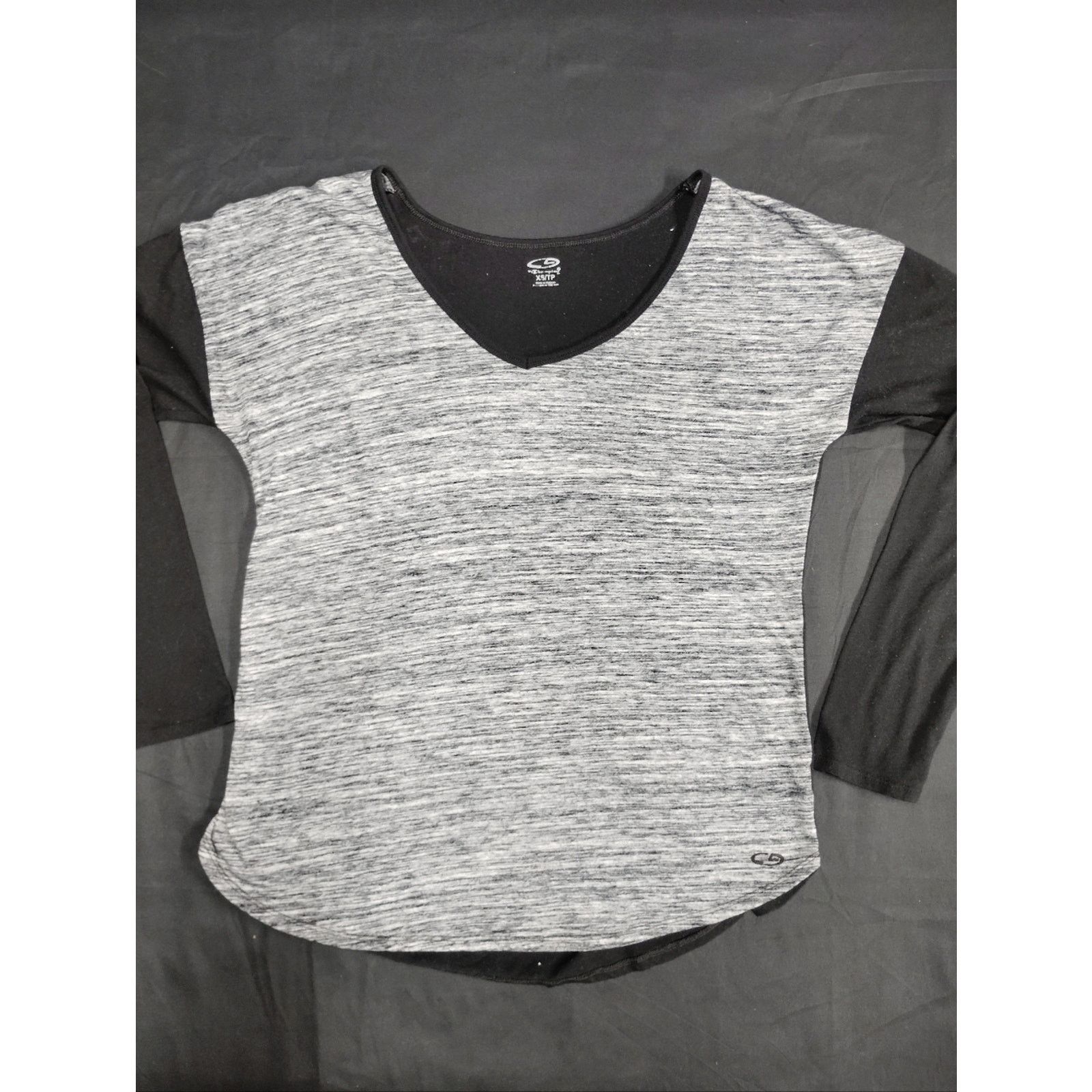 Champion C9 Champion Gray Heather and Black V-Neck Short Sleeve Top Size S / US 4 / IT 40 - 1 Thumbnail