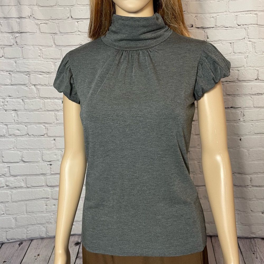 Other Aqua Grey Knit Short Puff Sleeve High Neck Top Size L Runs Size M / US 6-8 / IT 42-44 - 2 Thumbnail