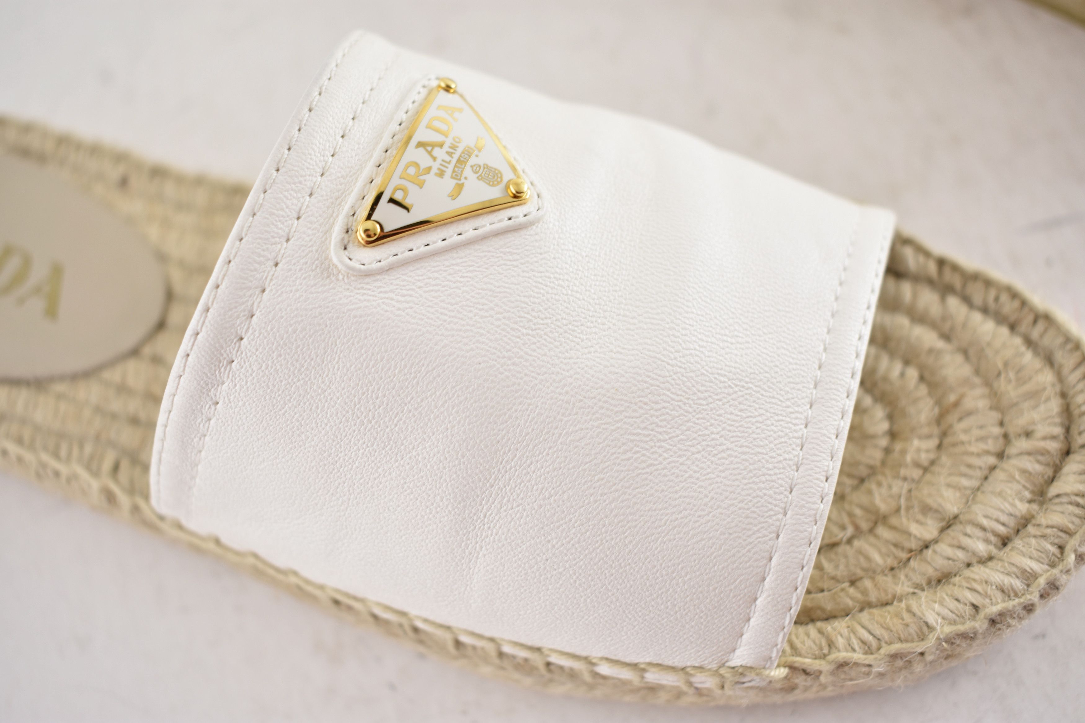 Prada Prada Triangle Logo Leather Espadrille Slide Sandal Flat 37 Size US 7 / IT 37 - 7 Thumbnail