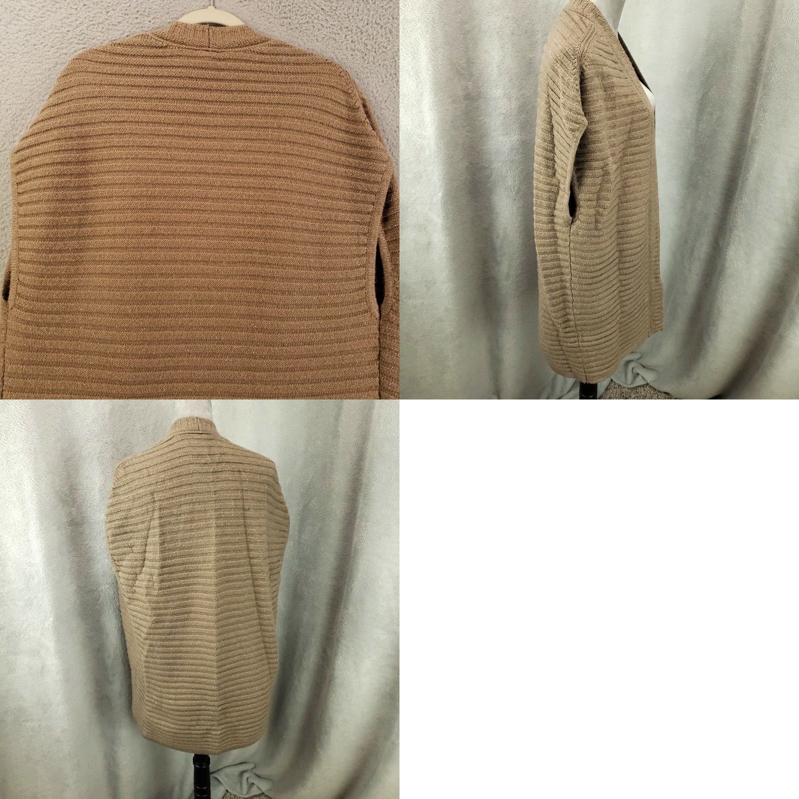 Vintage Chicos Wool Cardigan Vest Womens Medium Tan Shimmer Sparkle Ribbed Sweater Size M / US 6-8 / IT 42-44 - 9 Thumbnail
