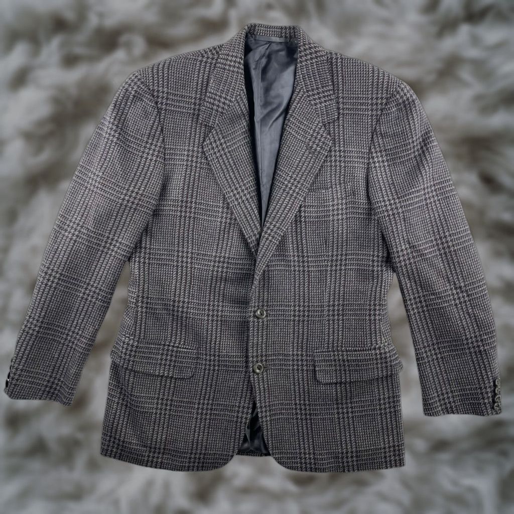 Vintage VINTAGE Oxford Clothes Men Blazer Jacket Wool Tweed Gray Plaid 39 Regular Two-Button Notch Lapel Mens Size 40R - 1 Thumbnail