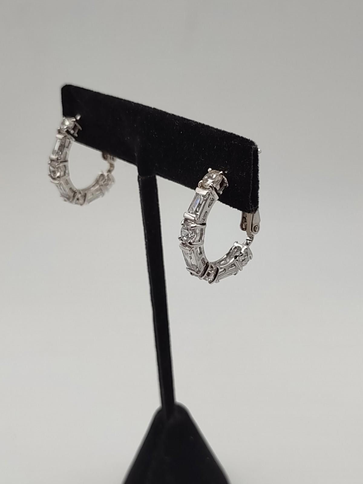 The Unbranded Brand Sterling 925 CZ Hoop Earrings Baguette Round Huggie Size ONE SIZE - 2 Thumbnail