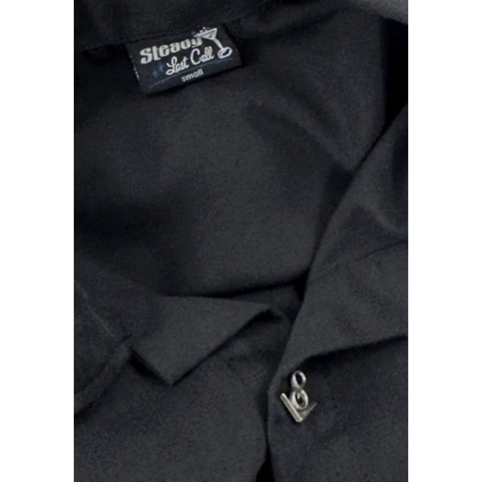 Vintage Steady Shirt Mens S Black Button-Up Short Sleeve Collared Racing Rat Pack V8 Buttons Hot Rod EXCELLENT Size US S / EU 44-46 / 1 - 3 Thumbnail