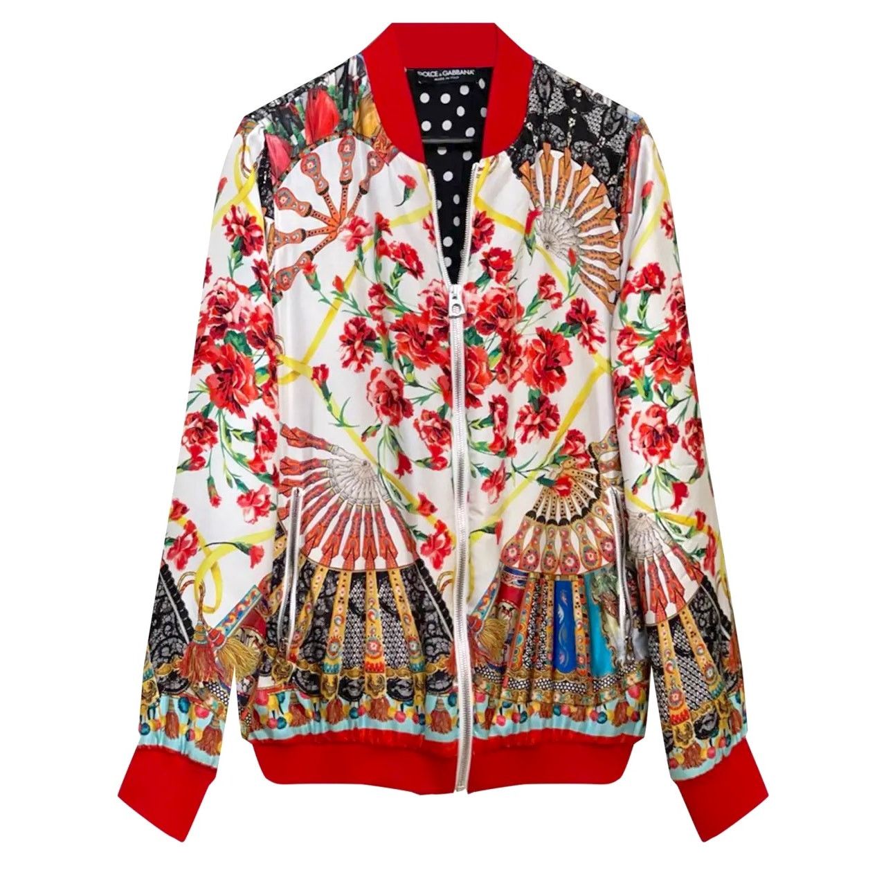 Dolce & Gabbana Dolce & Gabbana Cream Red Silk Bomber Jacket Multi IT 38 Size XS / US 0-2 / IT 36-38 - 4 Thumbnail
