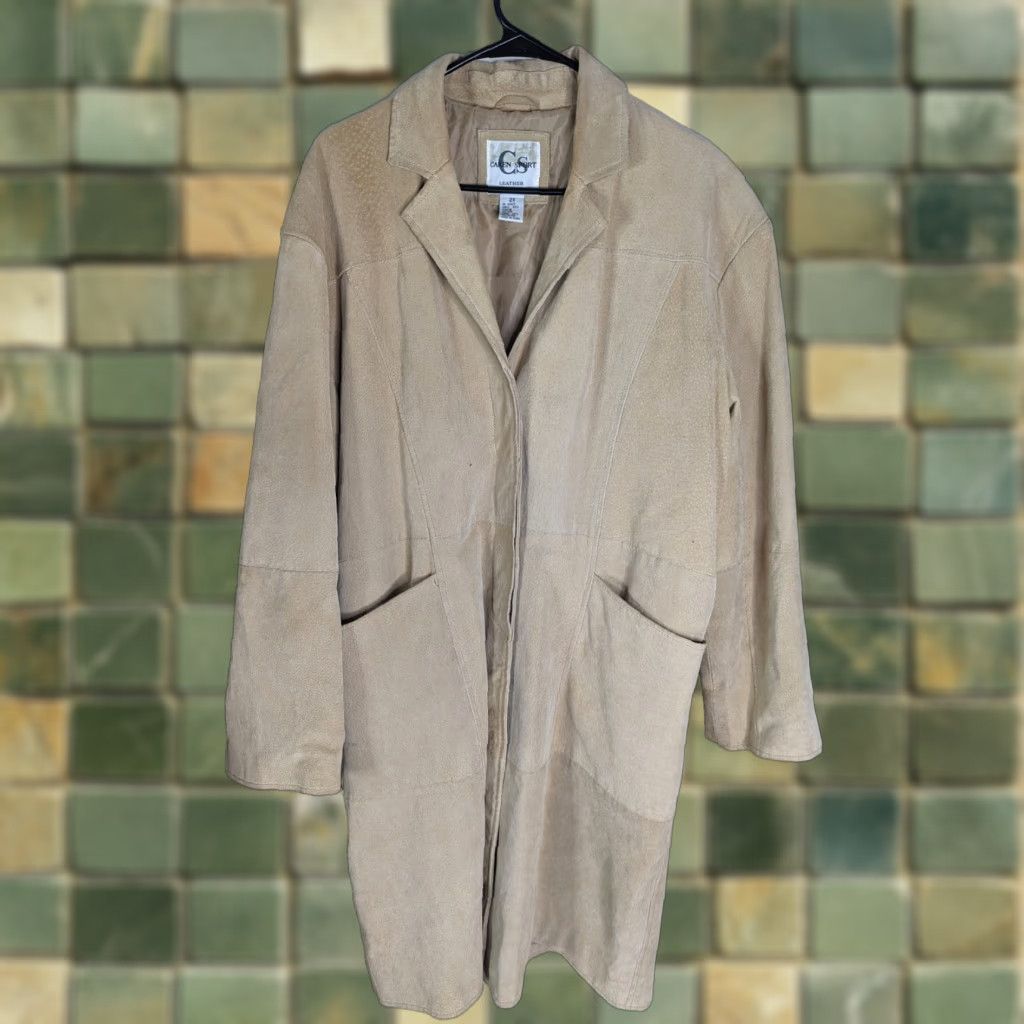 Rusty VINTAGE Women's Coat 00's Y2K Rust Brown Tan Leather Suede Long 2XL Beige Size XXL / US 16-18 / IT 52-54 - 1 Thumbnail