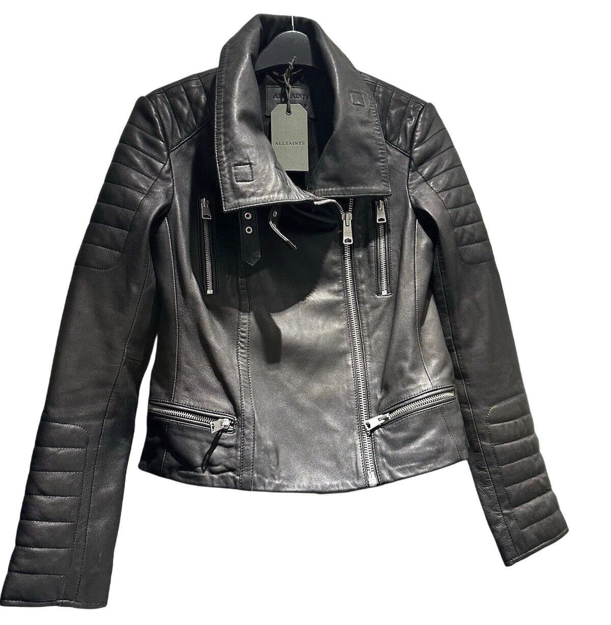 Allsaints AllSaints Women's Black Steine Leather Biker Jacket UK 8 Size S / US 4 / IT 40 - 7 Thumbnail