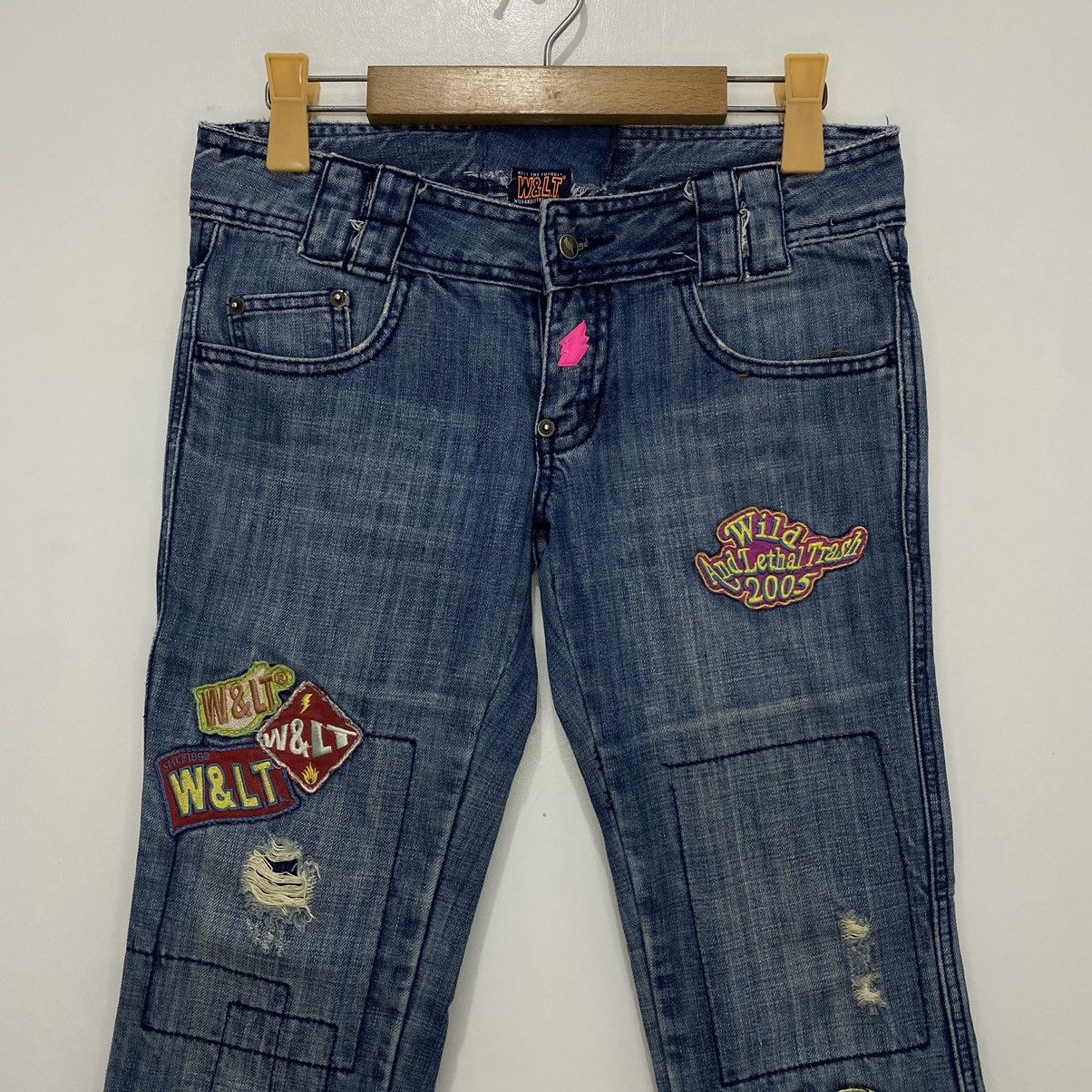 W&LT Walter Van Beirendonck Patchwork Flared Denim Jeans Size 26" / US 2 / IT 38 - 2 Thumbnail