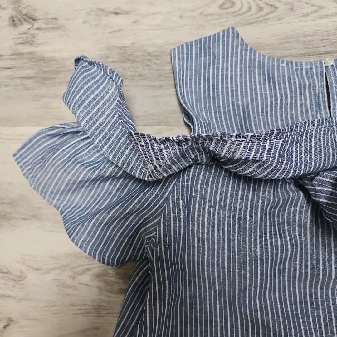 J.Crew J Crew Linen Blend Top Womens 12 Blue Striped Ruffle Collar Size XL / US 12-14 / IT 48-50 - 10 Thumbnail
