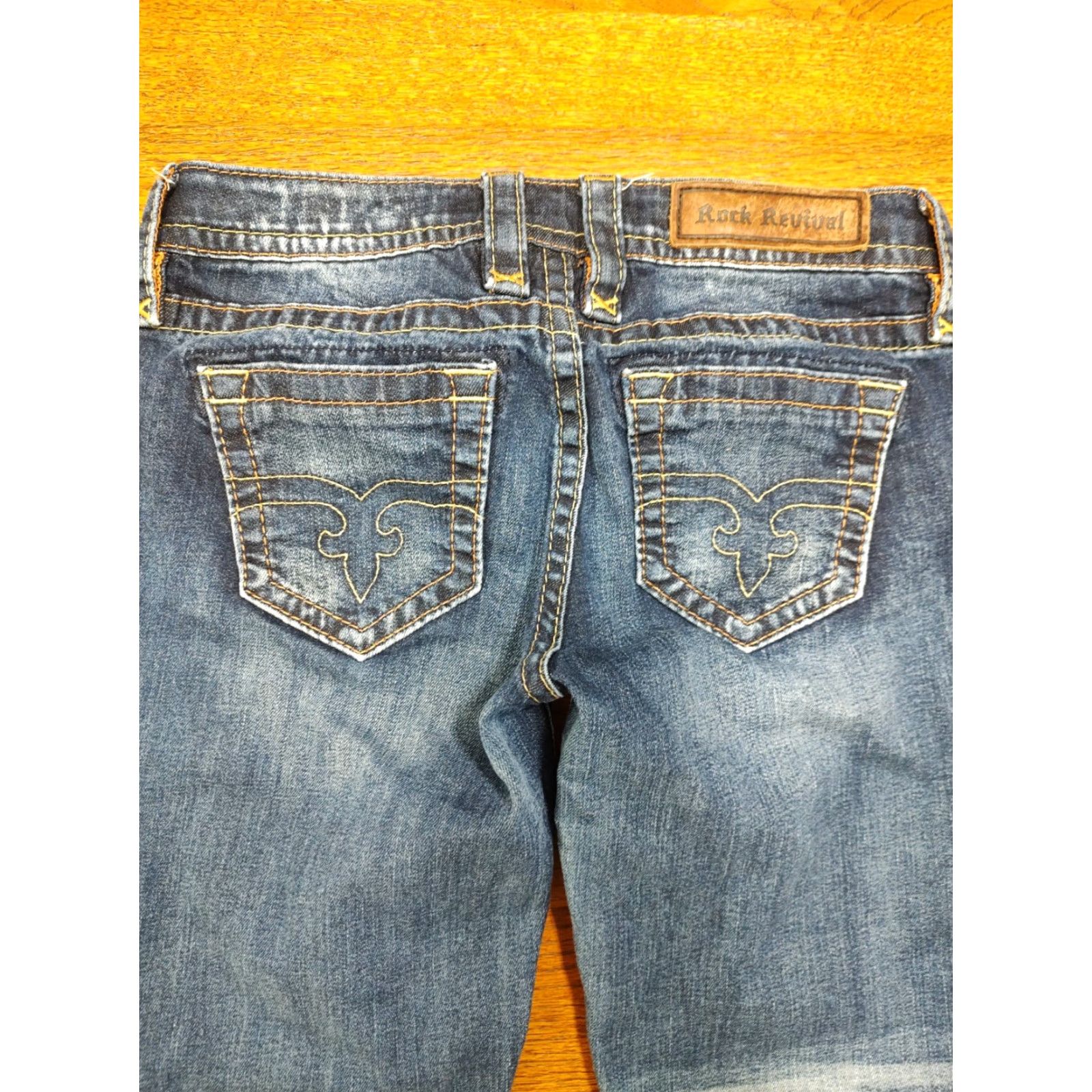Rock Revival Jeans Womens Skinny 27 Inseam 29 Denim Blue 5-Pocket Zip Low Rise Cowboy Logo 90s