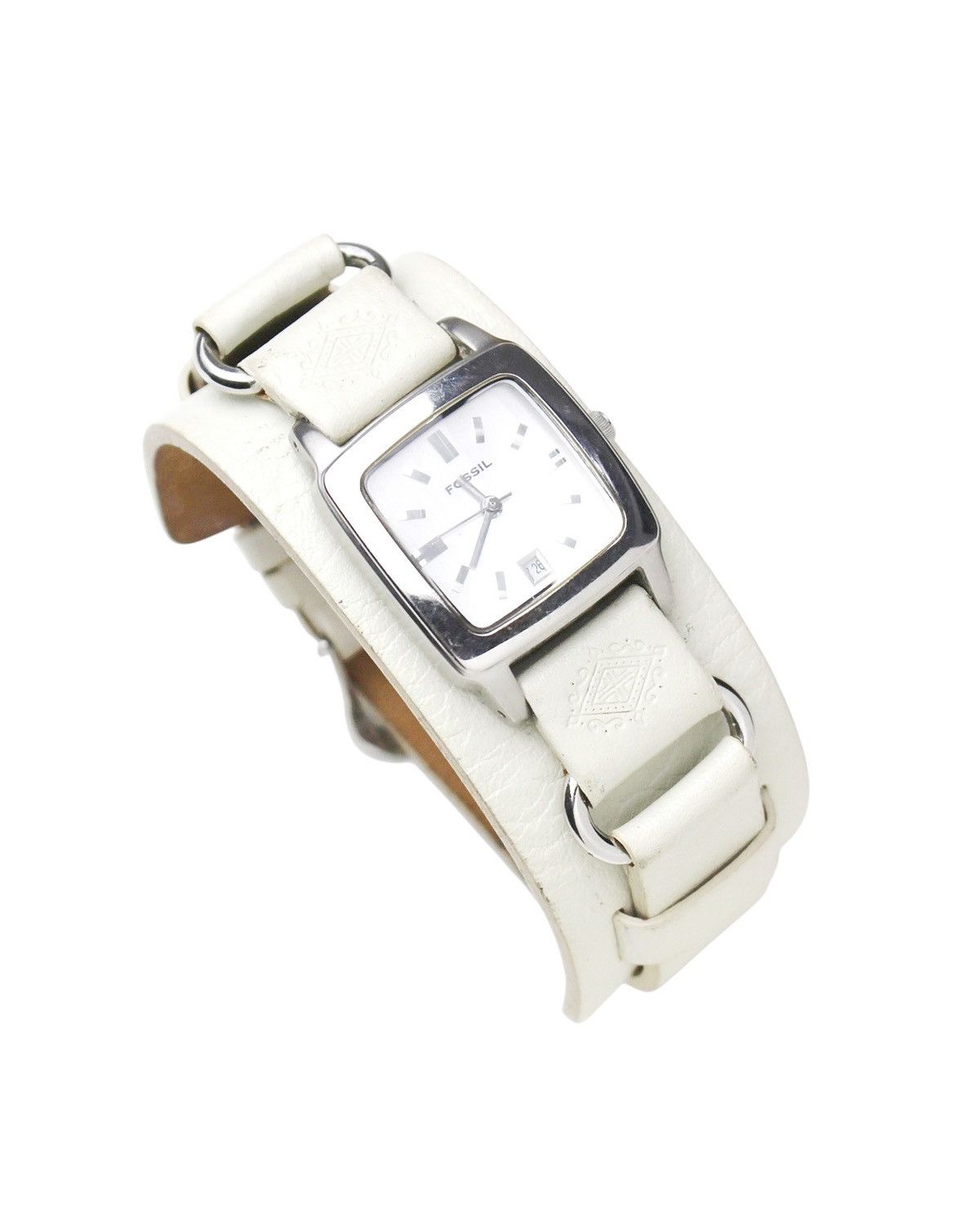 Vintage 2000S FOSSIL OFF-WHITE WIDE LEATHER BAND WATCH Size ONE SIZE - 2 Thumbnail