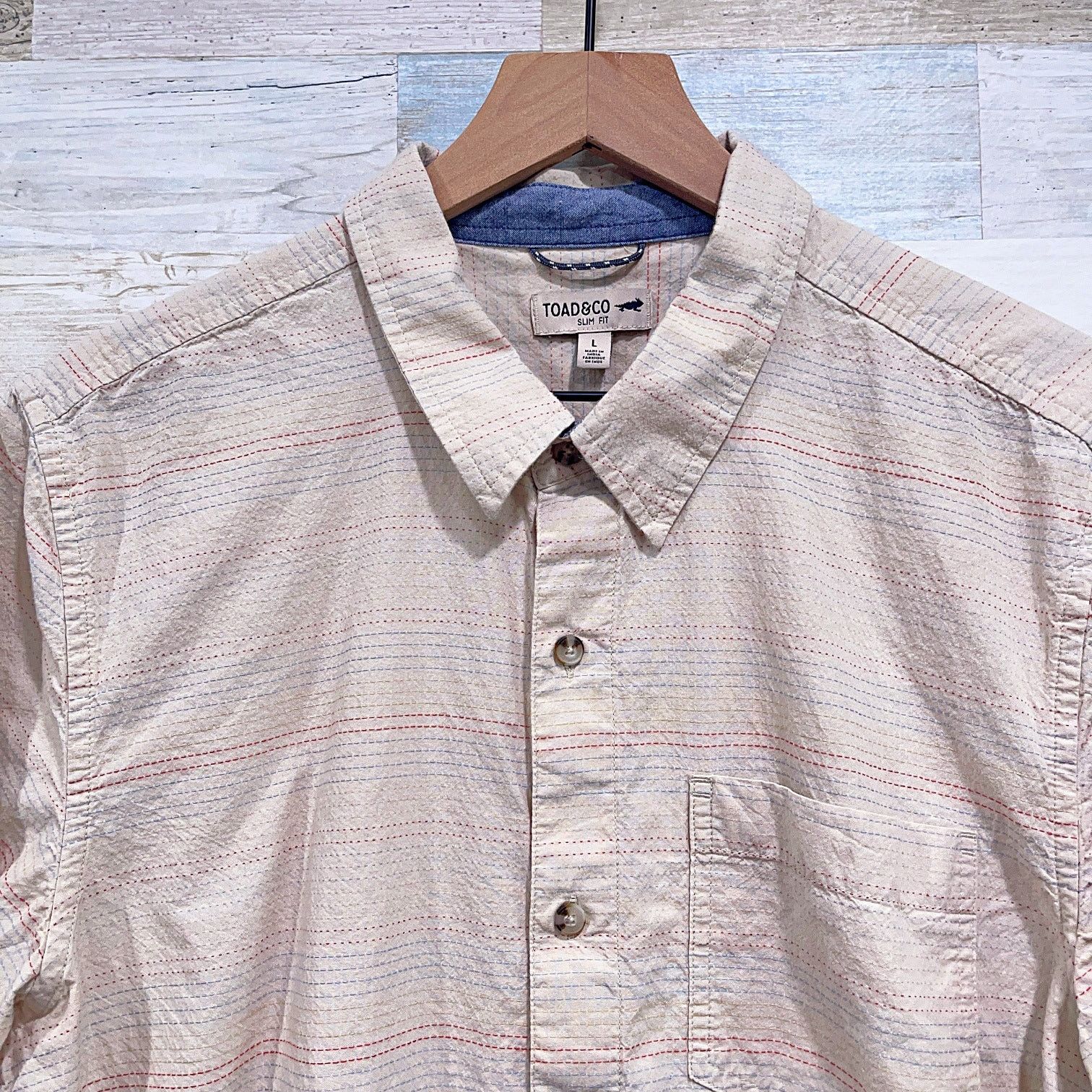 Other Toad & Co Organic Cotton Lawn Shirt Beige Stripe Slim Mens L Size US L / EU 52-54 / 3 - 2 Thumbnail