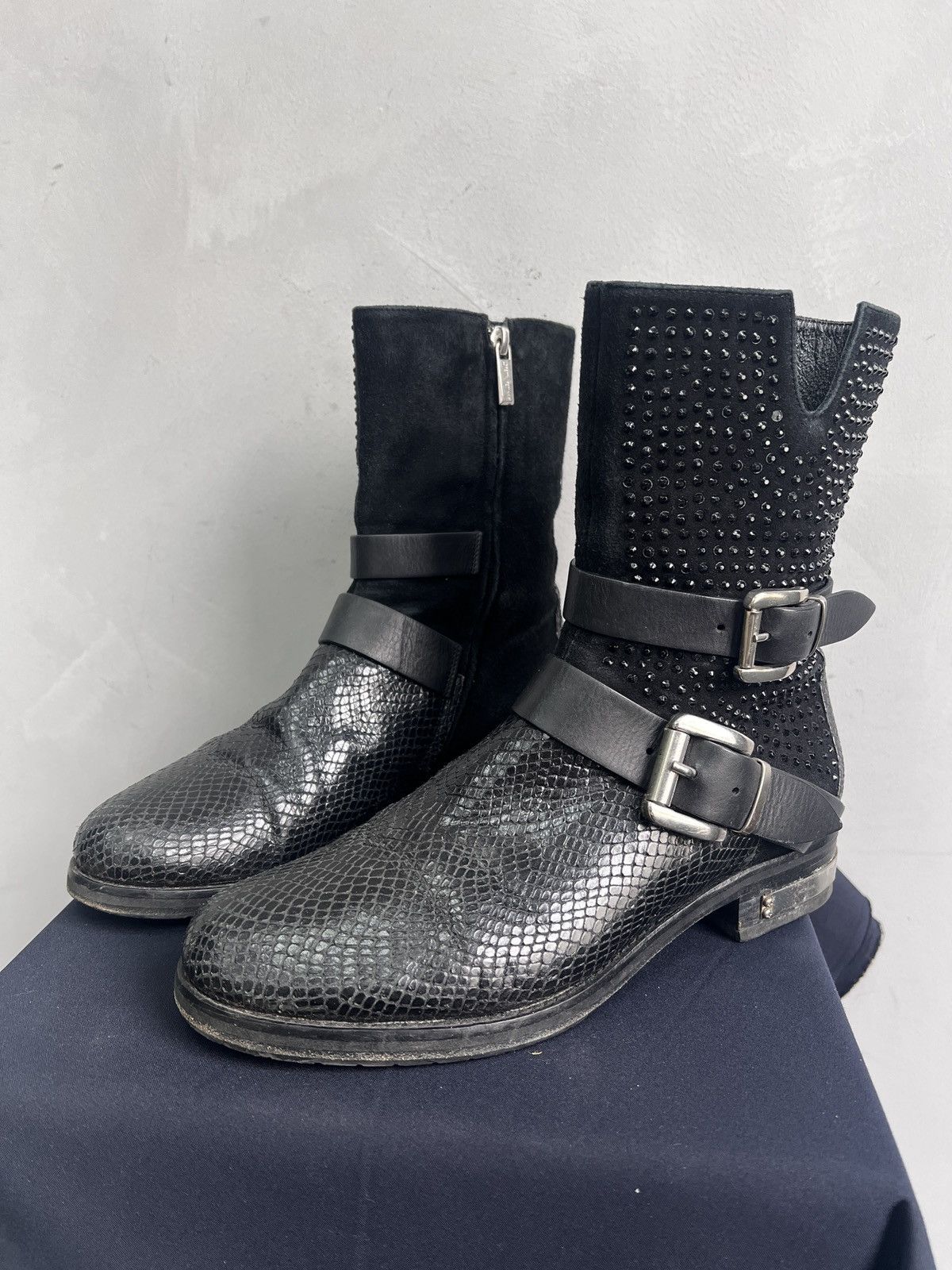 Hedi Slimane Black Studded Biker harley davidson Boots Leather Y2K Size US 7.5 / EU 40-41 - 7 Thumbnail