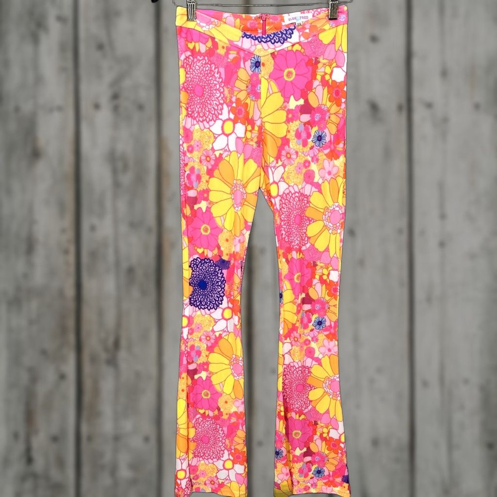 Vintage Elsie & Fred Floral Pants Womens XS Pink Hippie Flare Retro Zipper Casual Festival Flares Size 26" / US 2 / IT 38 - 1 Thumbnail