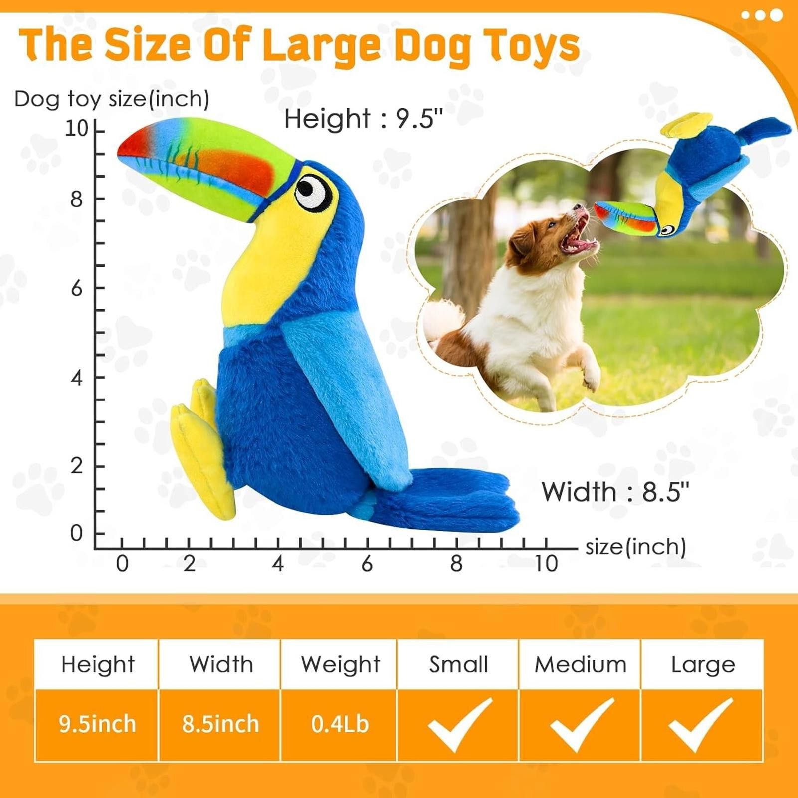 Designer Plush Squeaky Dog Toy, Stuffed Animal PARROT Dog toy Size ONE SIZE - 3 Thumbnail