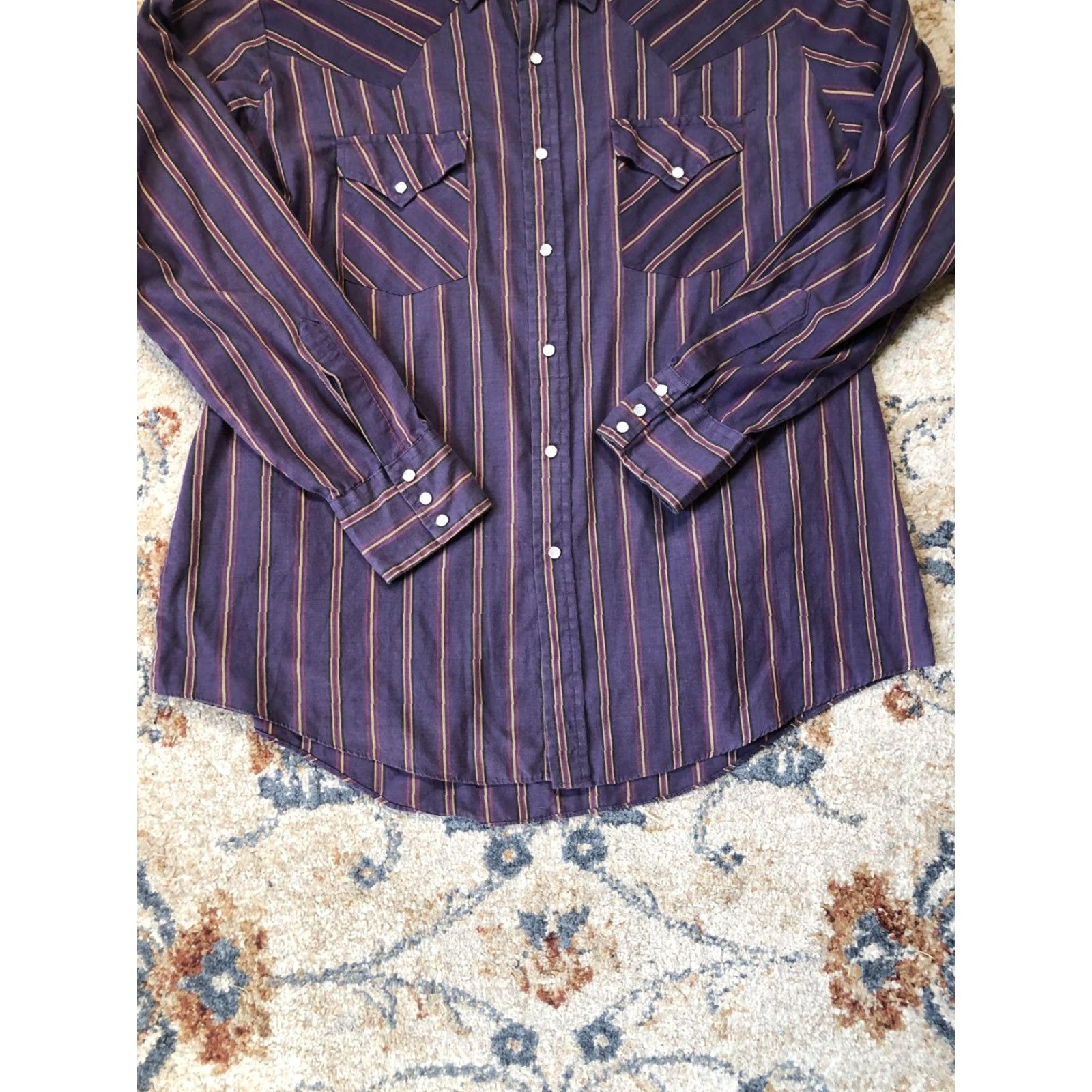 Vintage Ely Cattleman Shirt Mens XL Purple Striped Western Pearl Snap Long Sleeve Yokes Size US XL / EU 56 / 4 - 5 Thumbnail