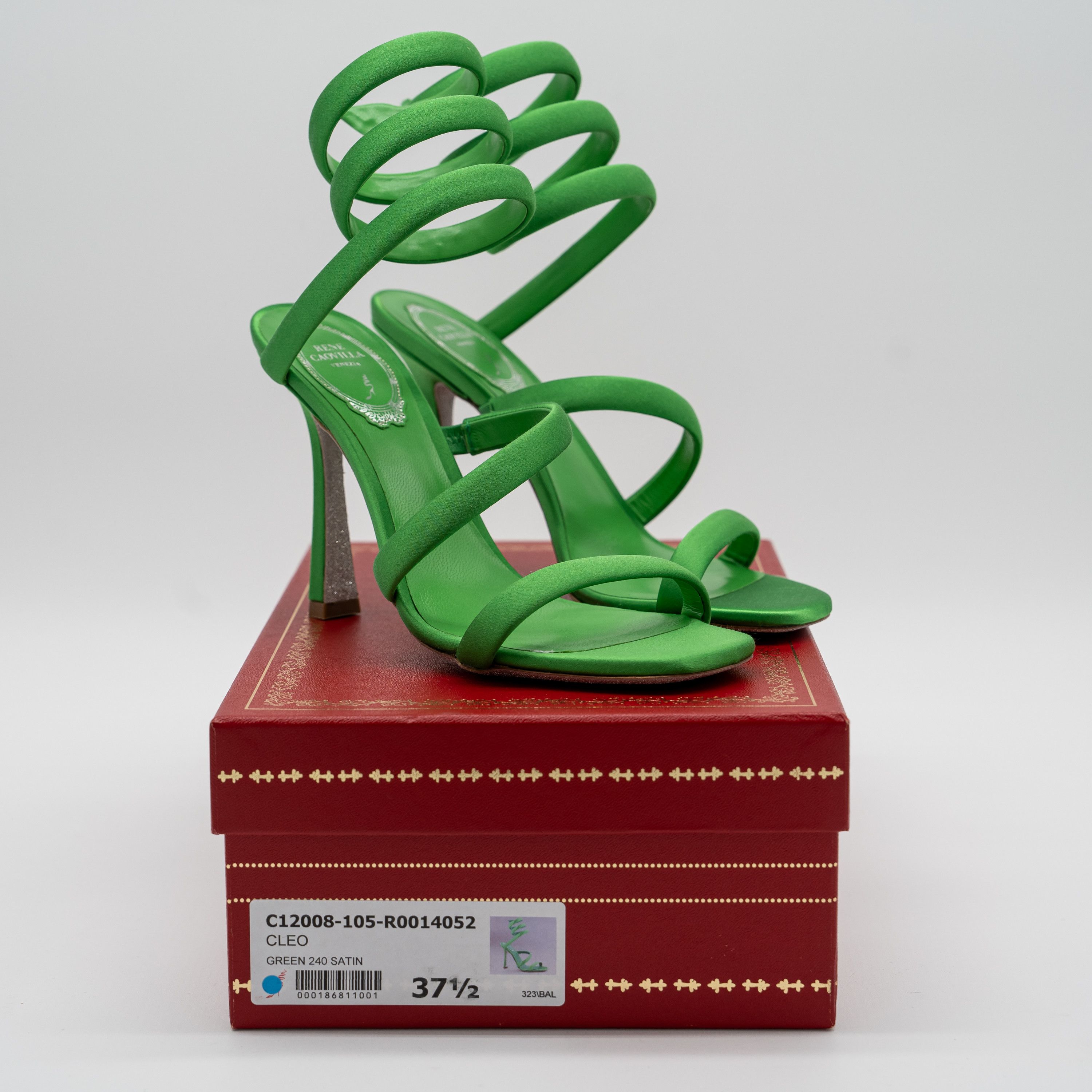 Rene Caovilla 37.5 7.5 US Rene Caovilla Cleo Green Sandals Heels 105 Satin Size US 7.5 / IT 37.5 - 10 Thumbnail