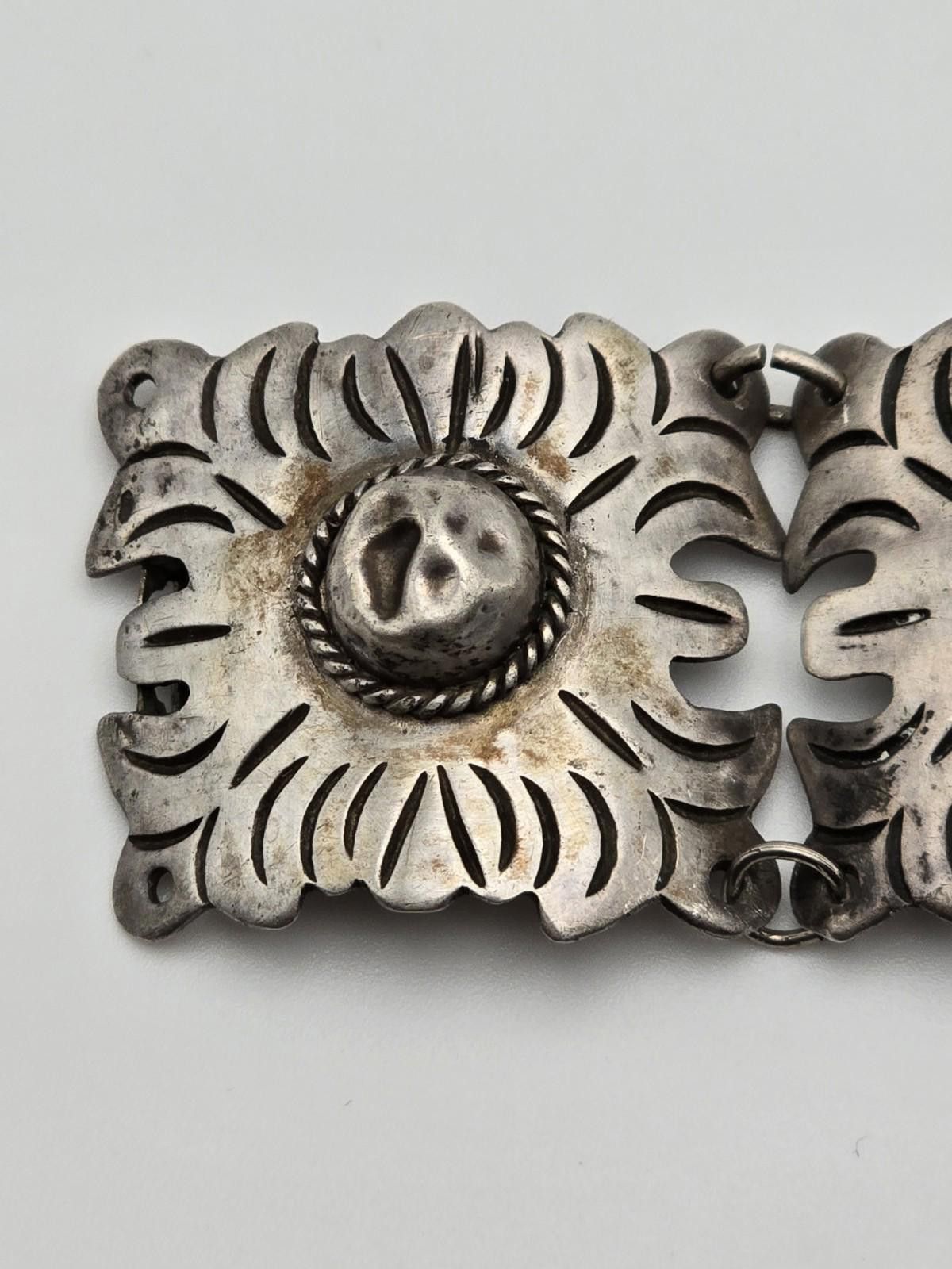 Other Vintage Mexican Silver Bracelet Hand-Stamped Floral 50s Size ONE SIZE - 3 Thumbnail