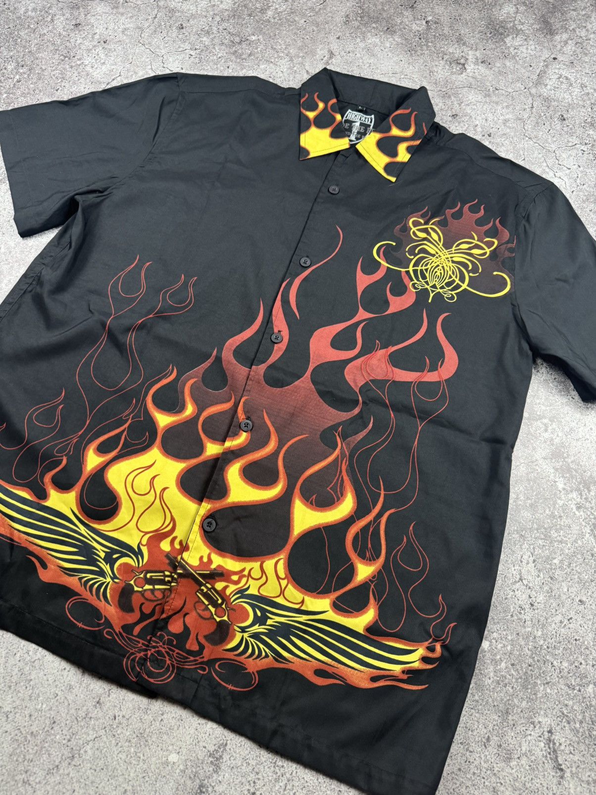 Japanese Brand 🔥🕸💀 Vintage 90s Skull Skeleton Fire Shirt Rare Retro Y2K Size US L / EU 52-54 / 3 - 2 Thumbnail