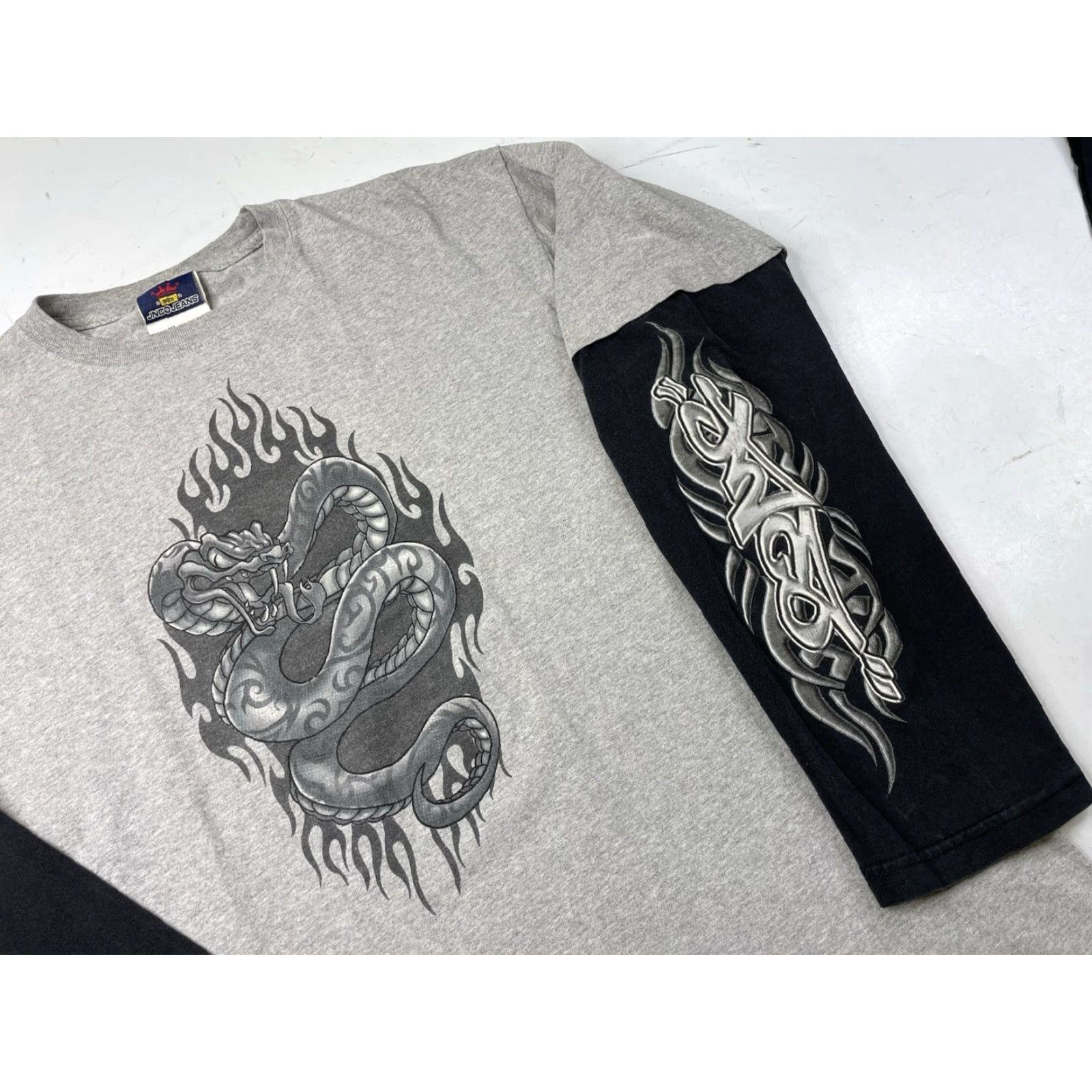 JNCO VINTAGE JNCO Graphic Print T-Shirt Long Sleeve Crew Neck 90s USA XL Gray Black Men Size US XL / EU 56 / 4 - 2 Thumbnail