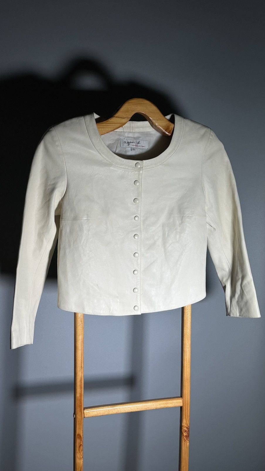 agnes b. agnes b. pression leather cardigan blouson jacket cream Size XS / US 0-2 / IT 36-38 - 3 Thumbnail